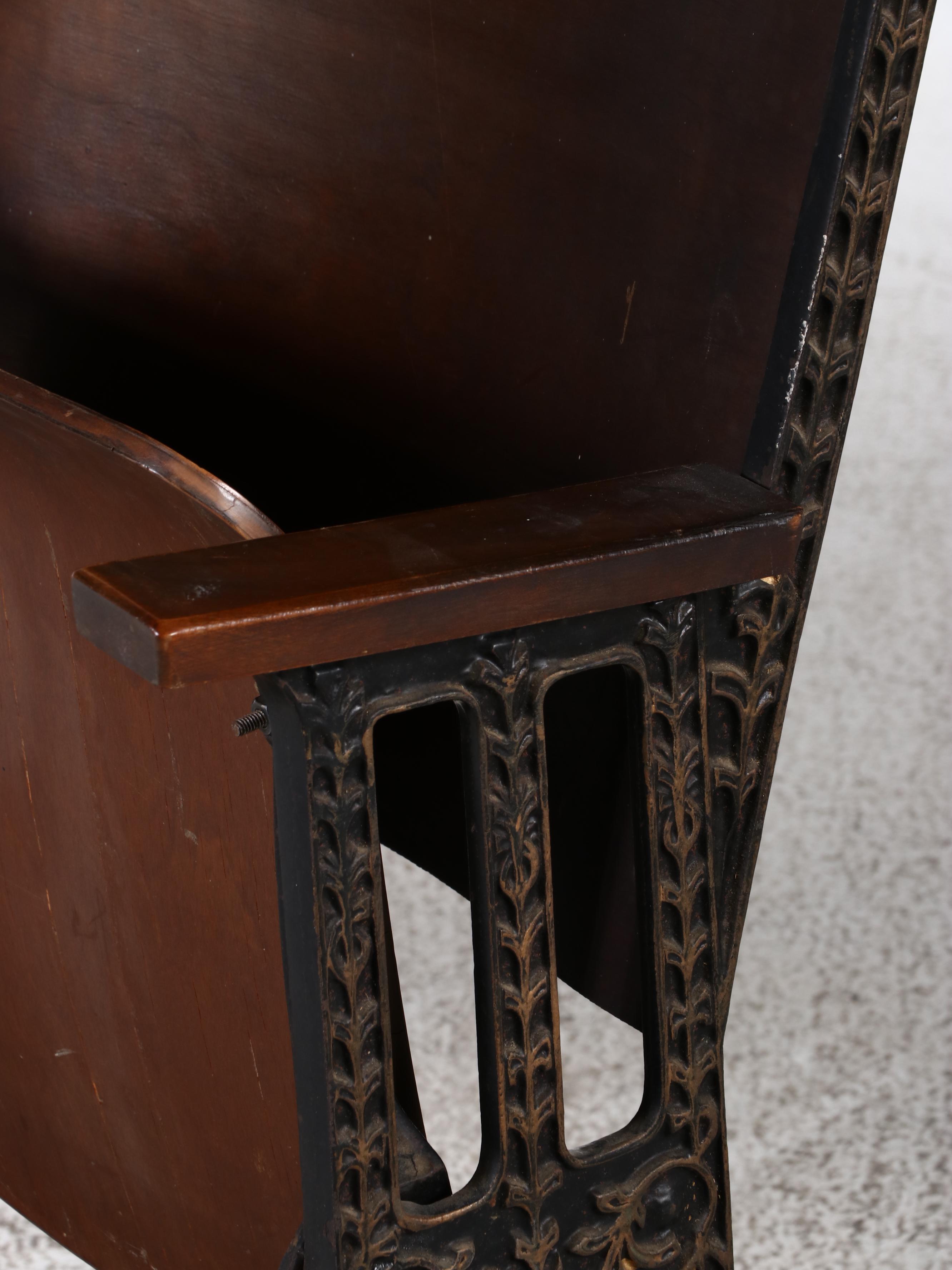 Art Deco Style Cast Iron and Wood Theater Seats, Early 20th Century