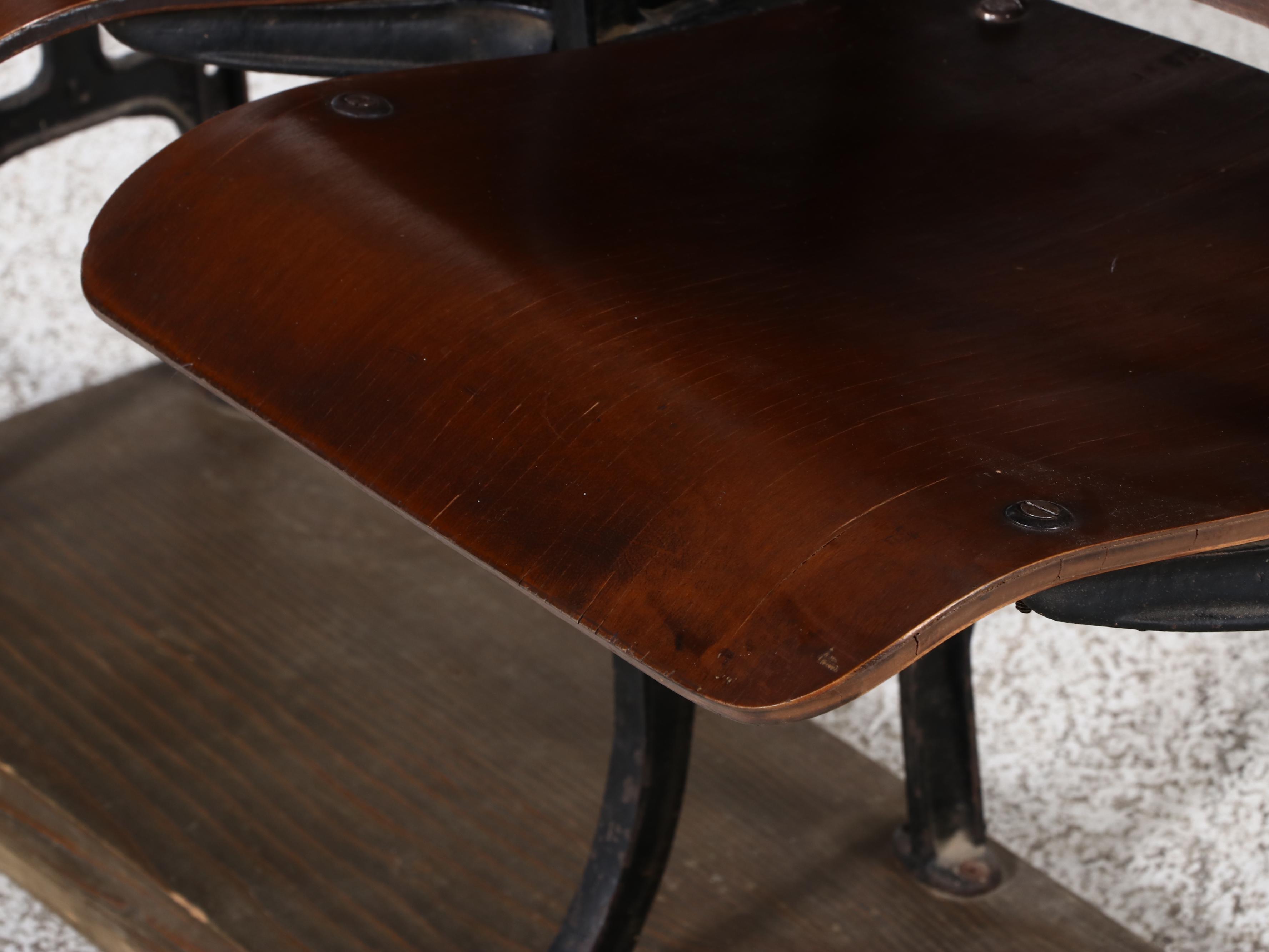 Art Deco Style Cast Iron and Wood Theater Seats, Early 20th Century