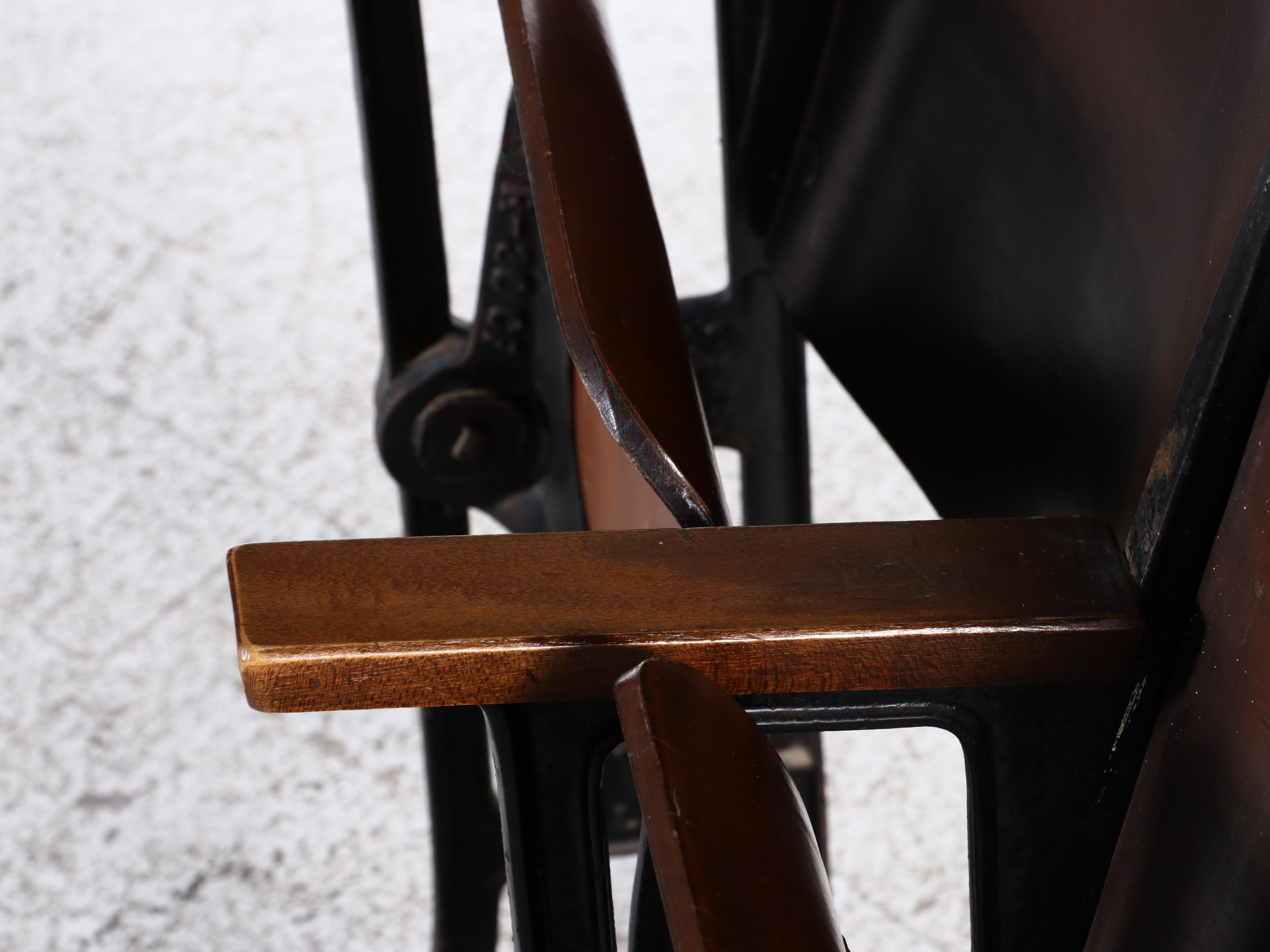 Art Deco Style Cast Iron and Wood Theater Seats, Early 20th Century