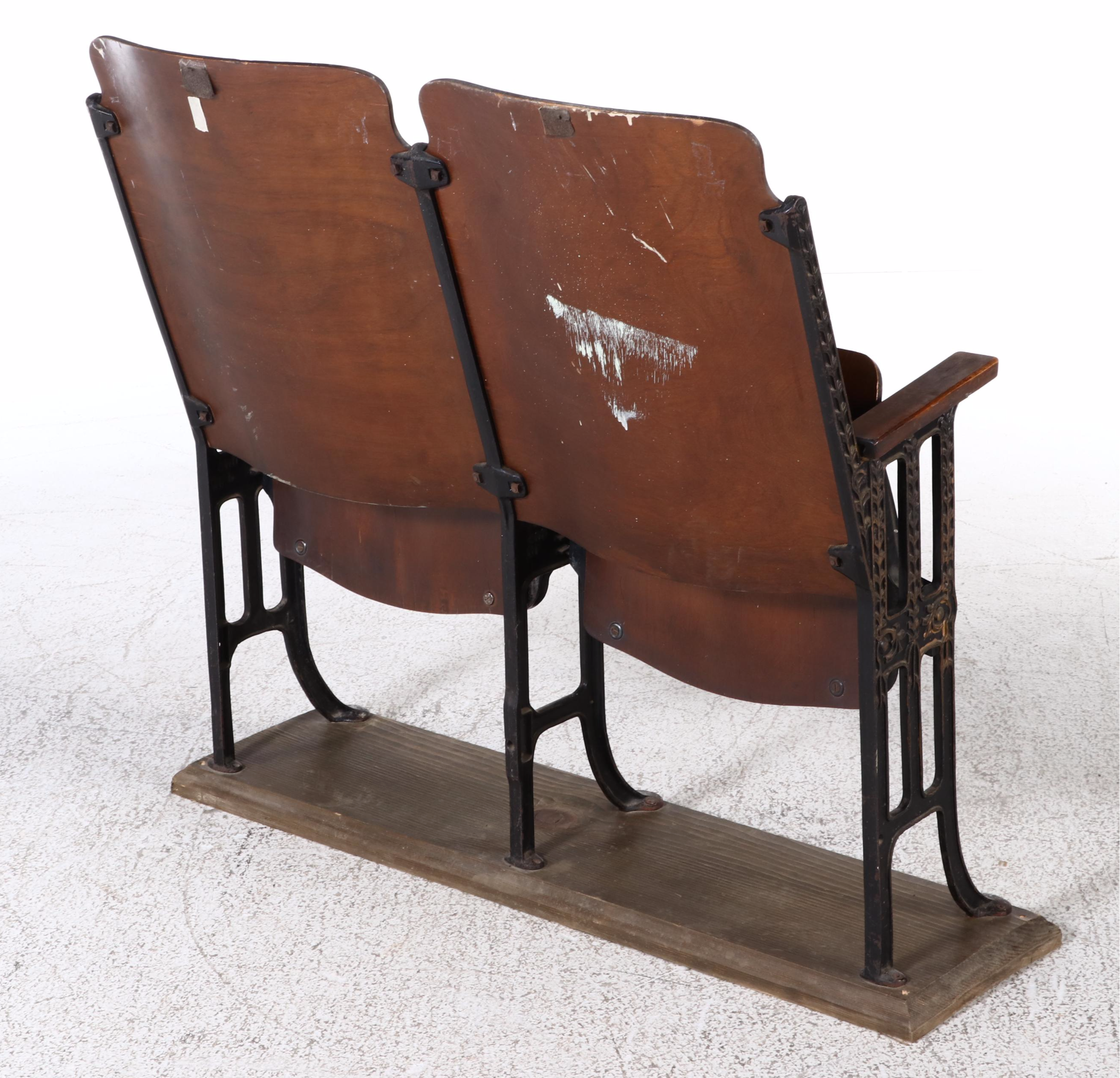 Art Deco Style Cast Iron and Wood Theater Seats, Early 20th Century