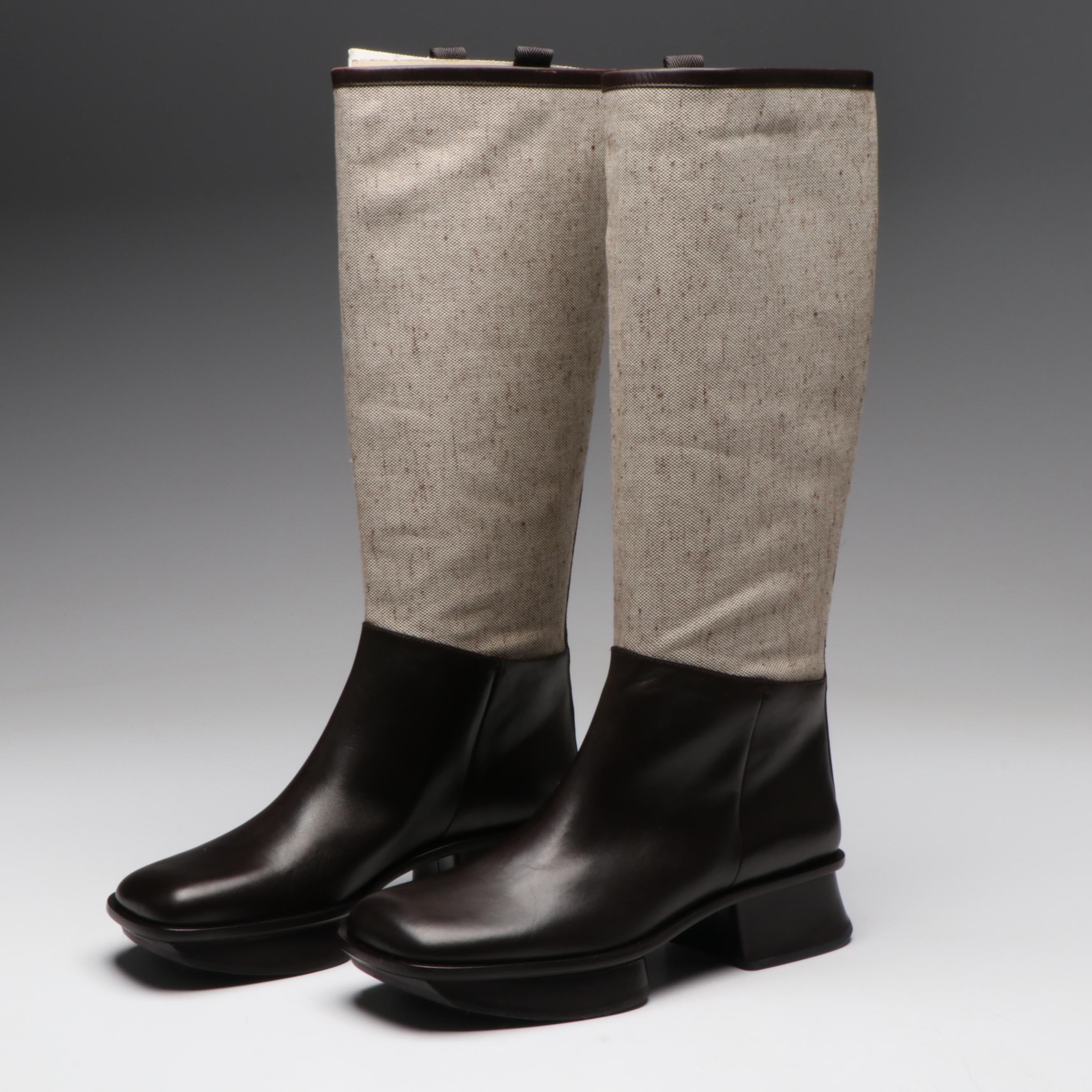Prada Knee High Platform Heeled Boots and Chest Rig/Backpack in Jacquard/Leather