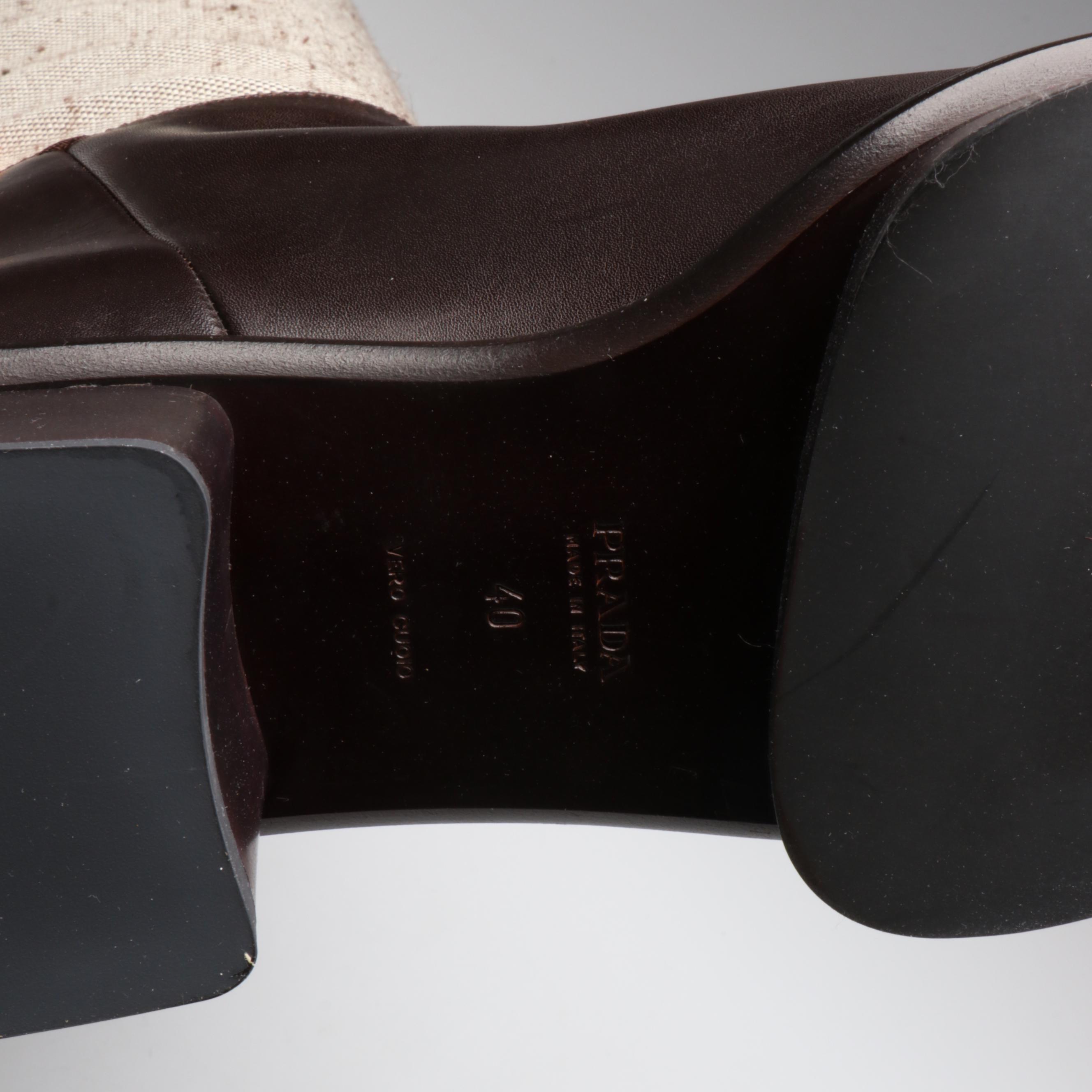 Prada Knee High Platform Heeled Boots and Chest Rig/Backpack in Jacquard/Leather