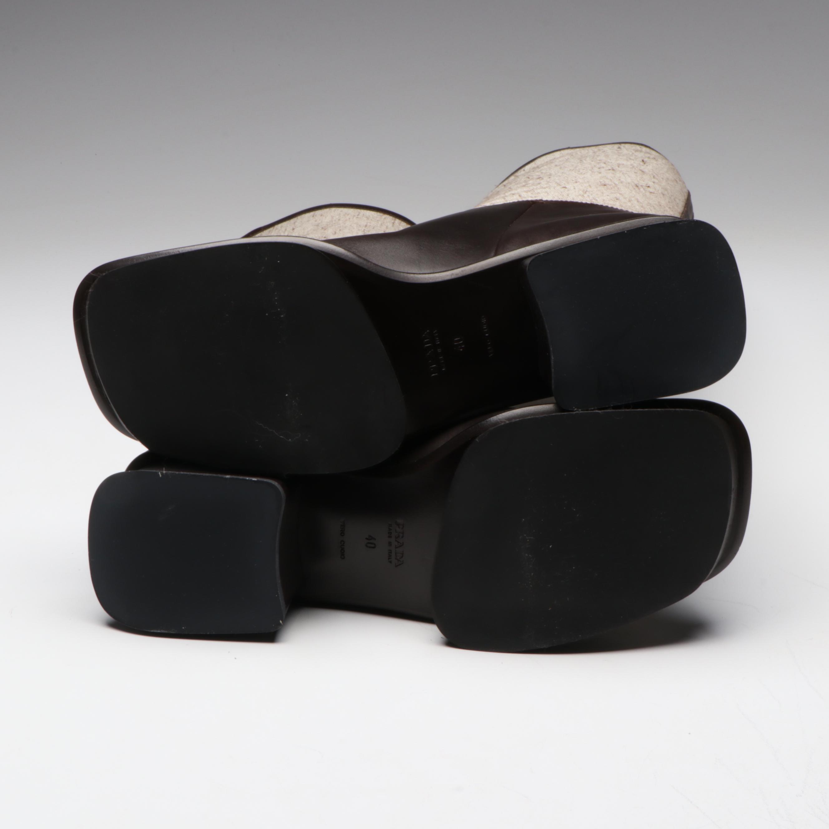 Prada Knee High Platform Heeled Boots and Chest Rig/Backpack in Jacquard/Leather