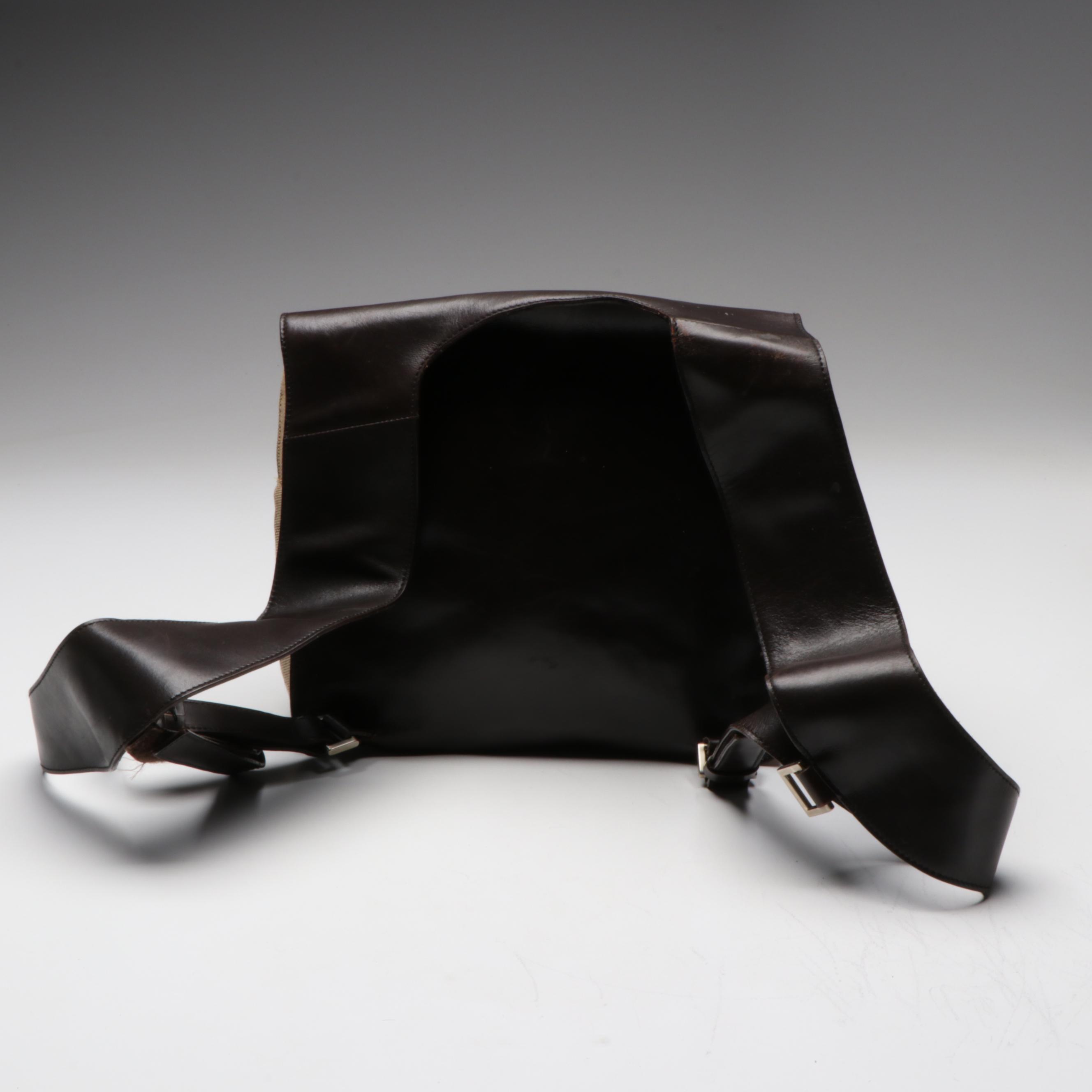 Prada Knee High Platform Heeled Boots and Chest Rig/Backpack in Jacquard/Leather