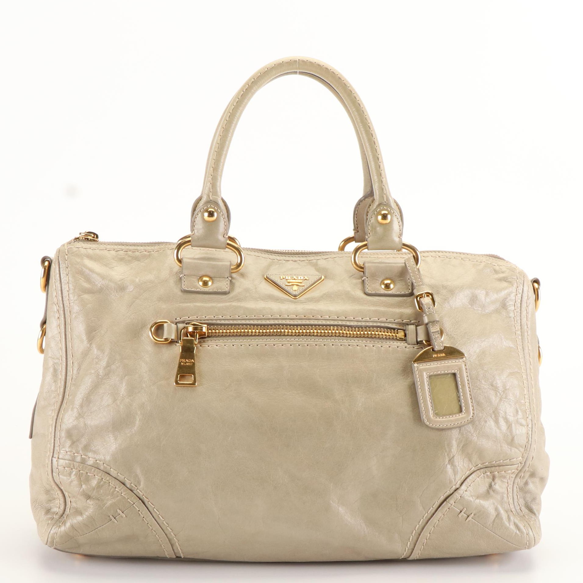 Prada Tote Bag in Ivory Vitello Shine Leather