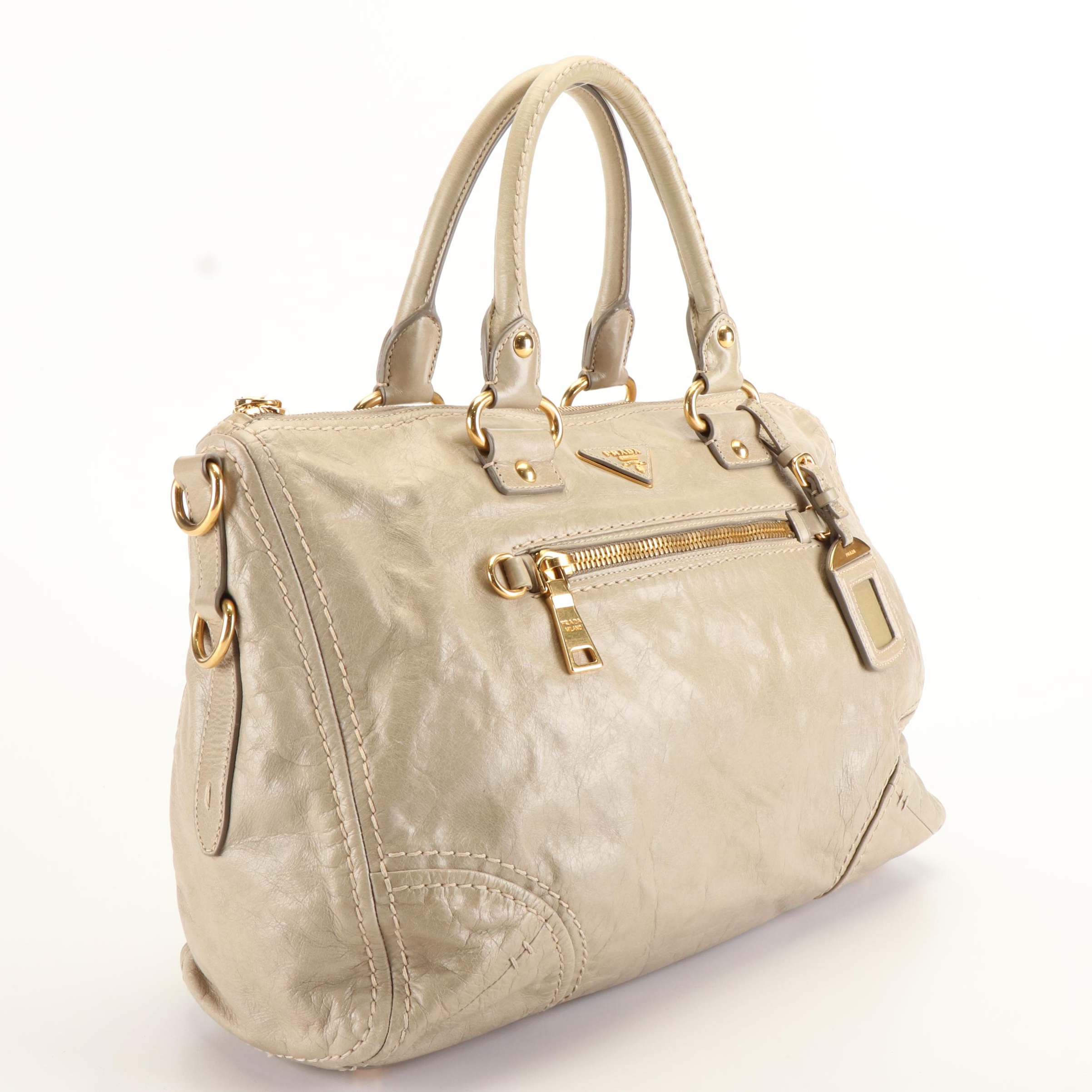 Prada Tote Bag in Ivory Vitello Shine Leather