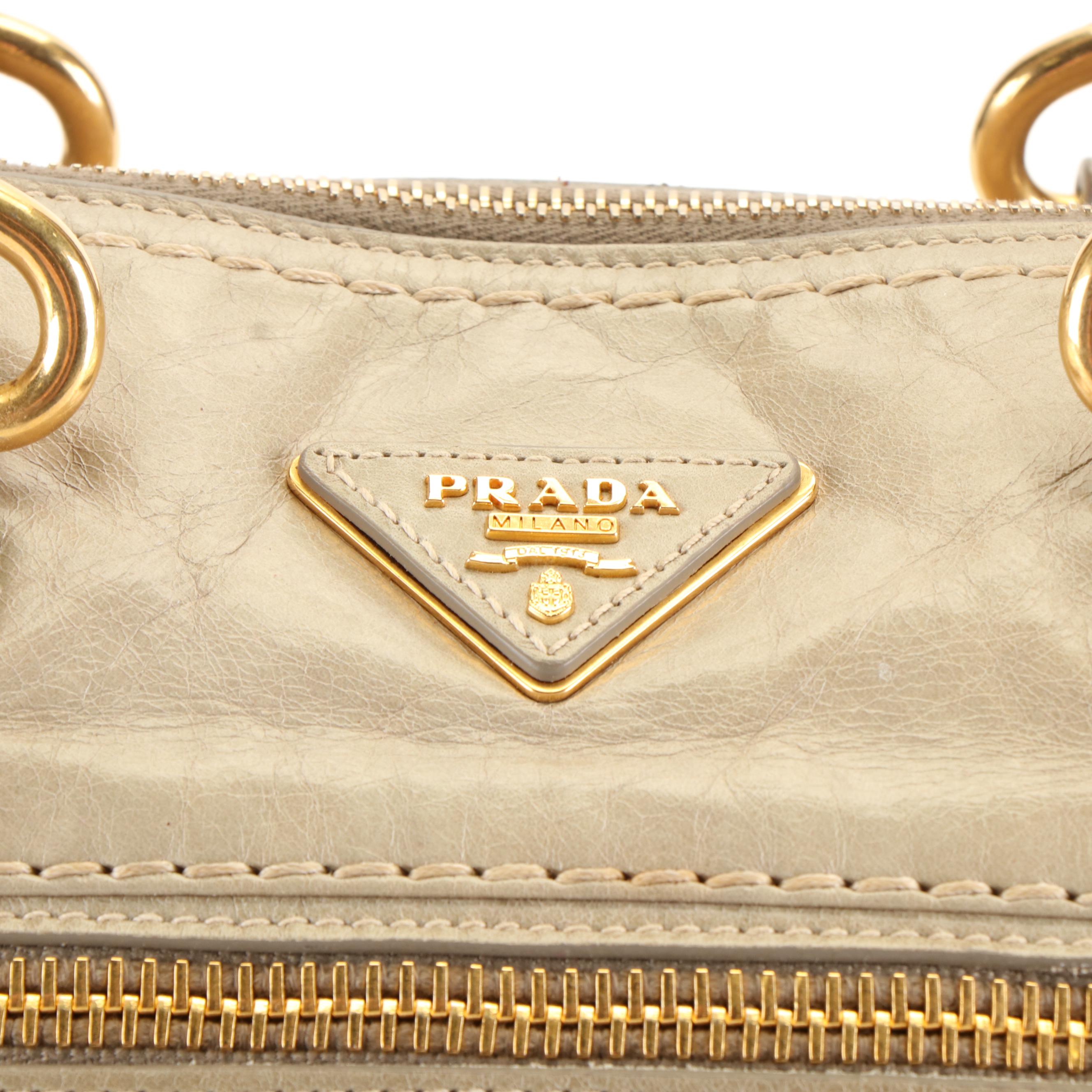 Prada Tote Bag in Ivory Vitello Shine Leather