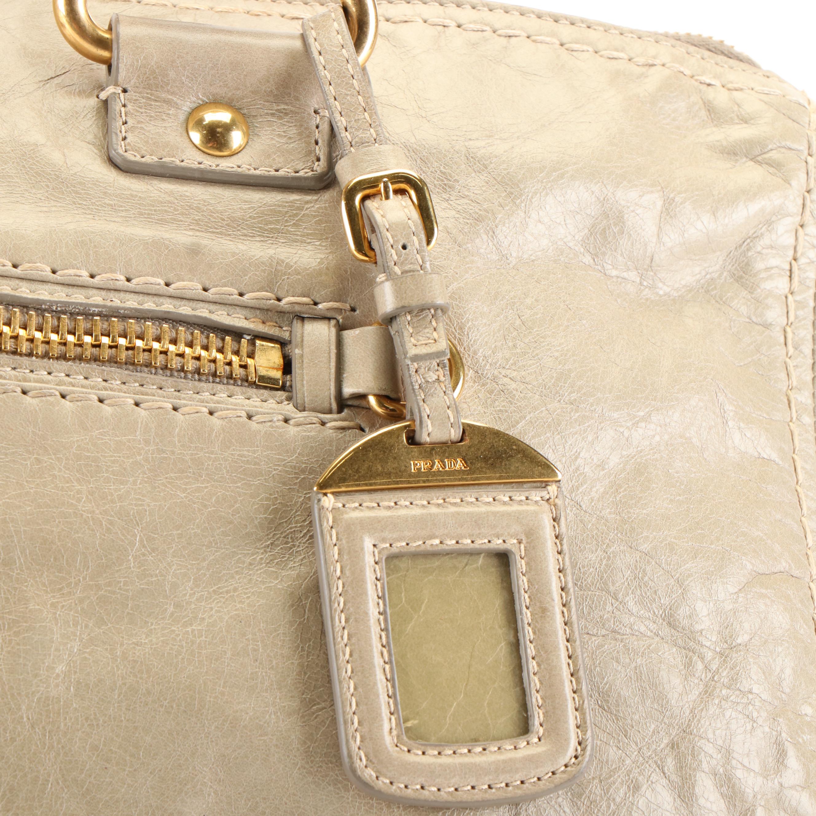 Prada Tote Bag in Ivory Vitello Shine Leather