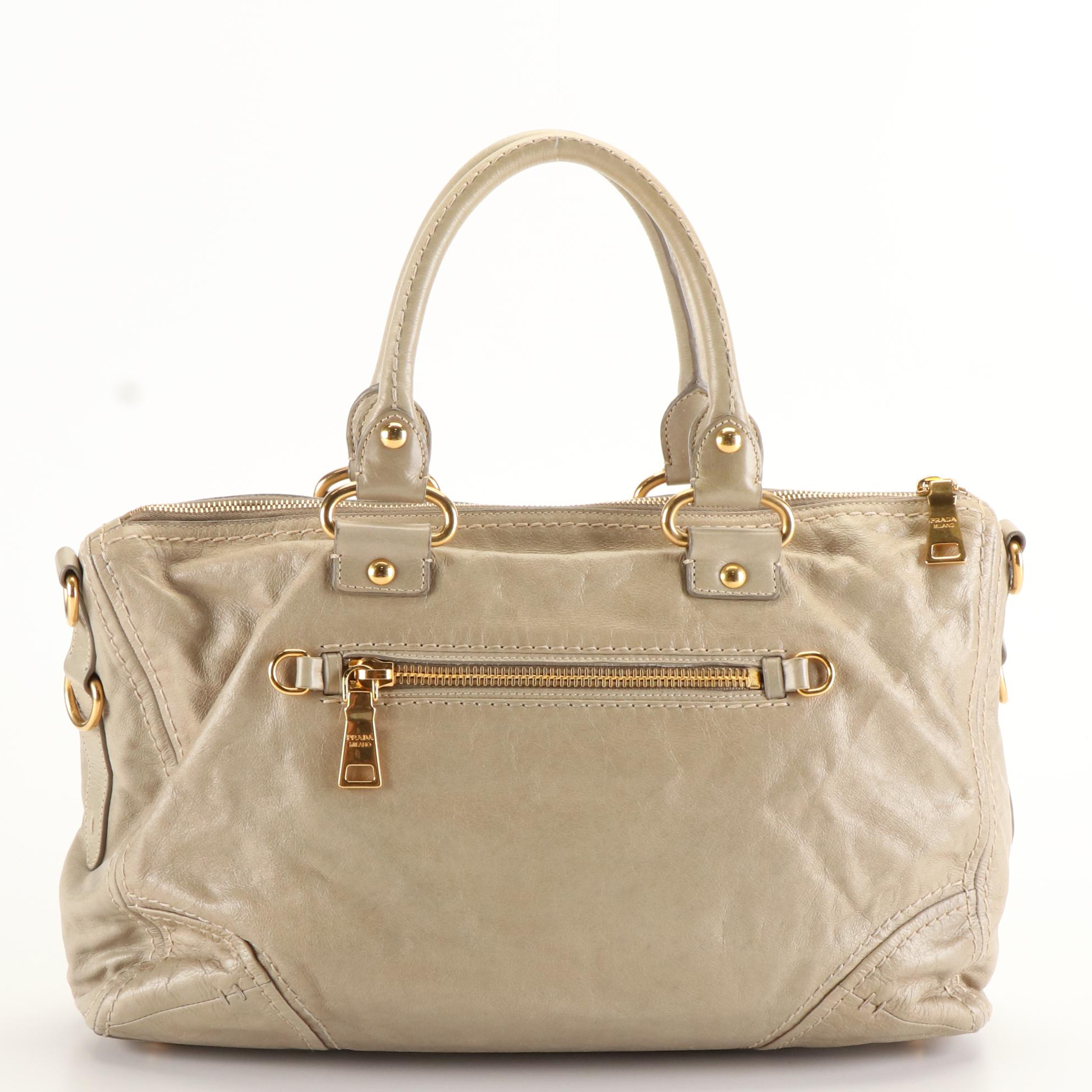 Prada Tote Bag in Ivory Vitello Shine Leather