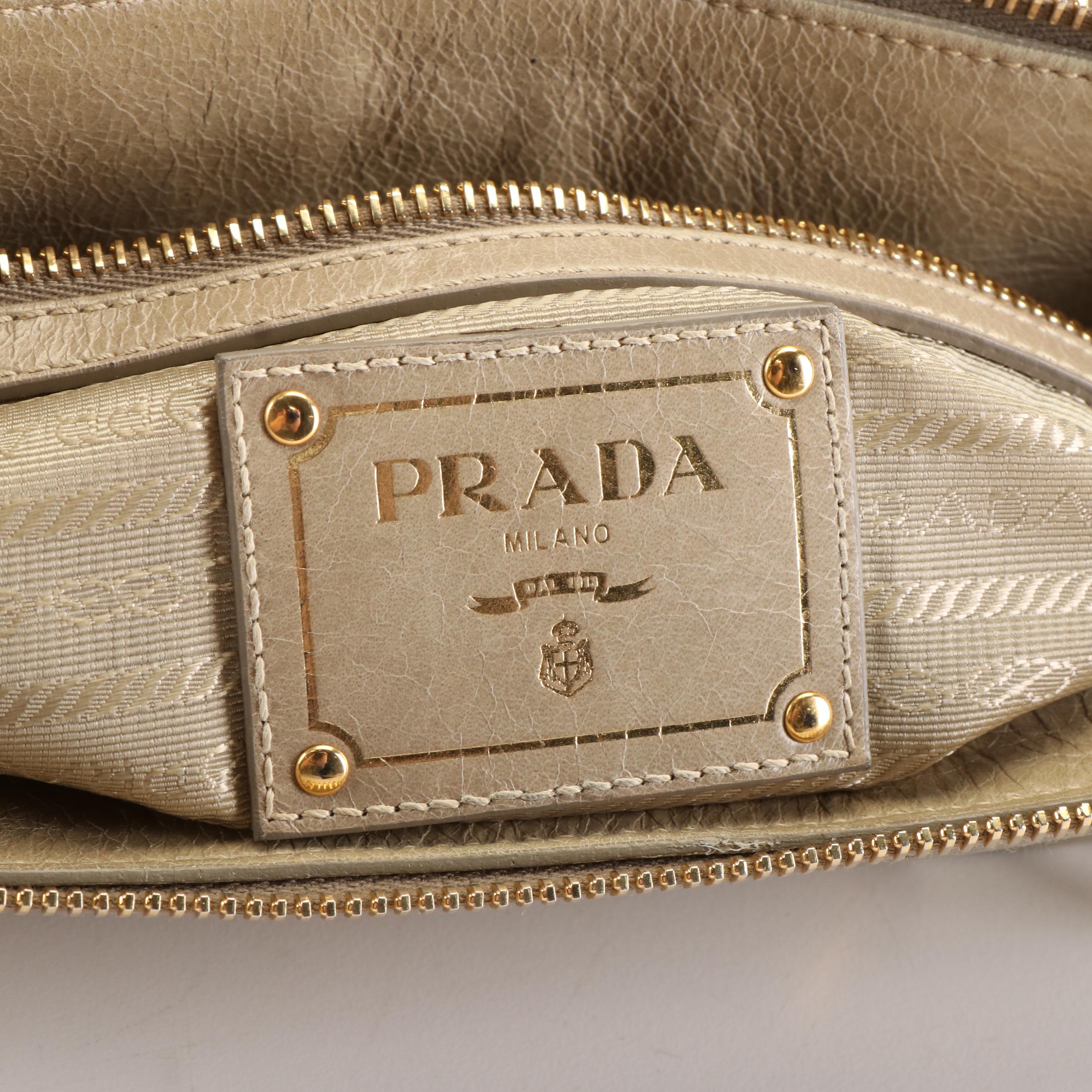Prada Tote Bag in Ivory Vitello Shine Leather