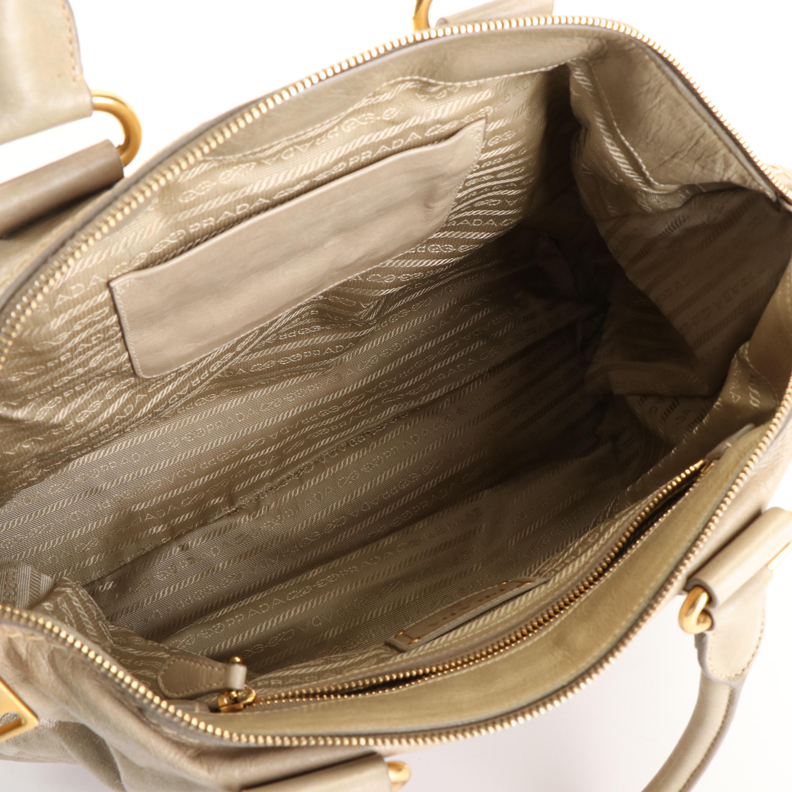 Prada Tote Bag in Ivory Vitello Shine Leather