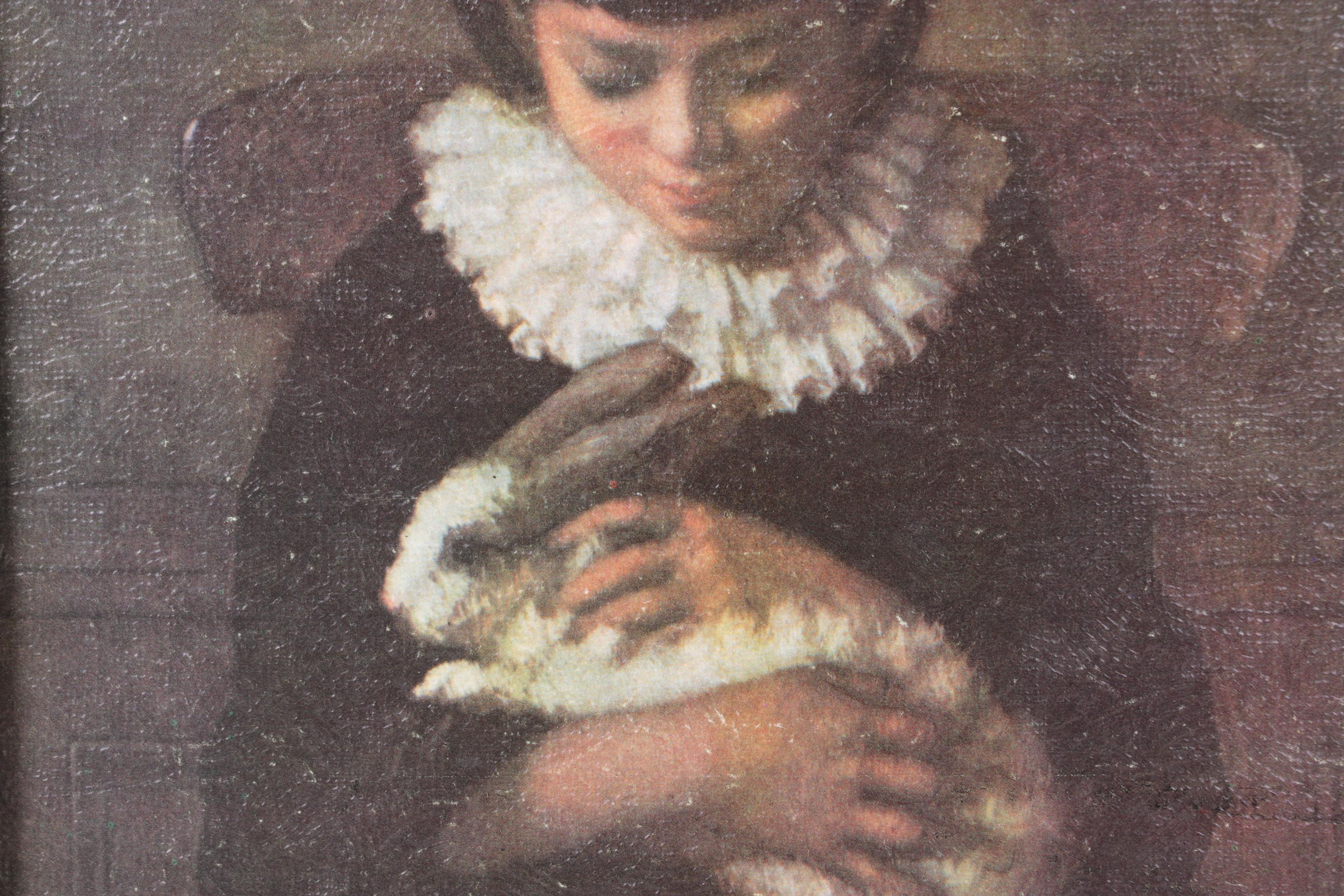 Offset Lithograph After Eastman Johnson "Child with a Rabbit"