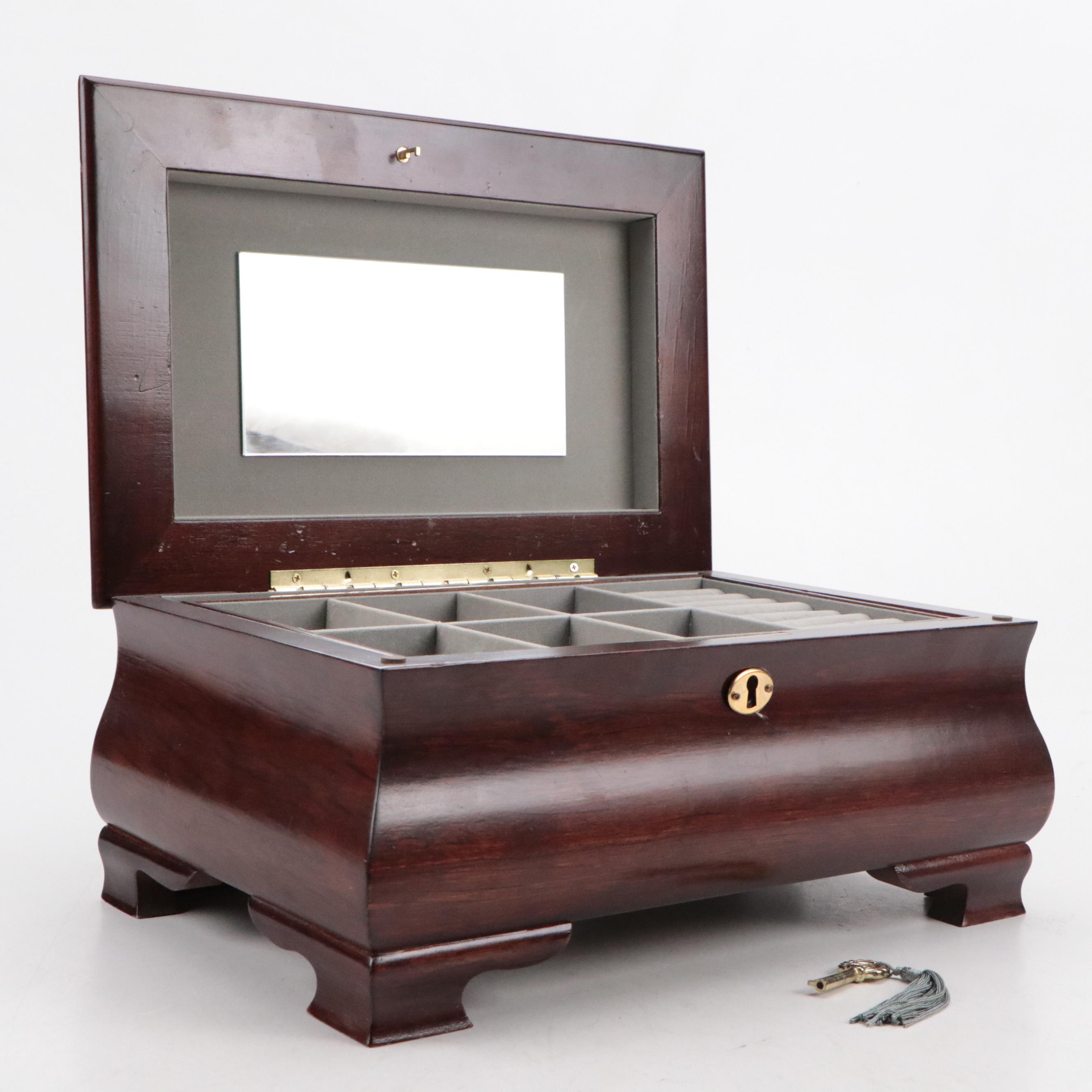 Mahogany-Finished Locking Jewelry Box