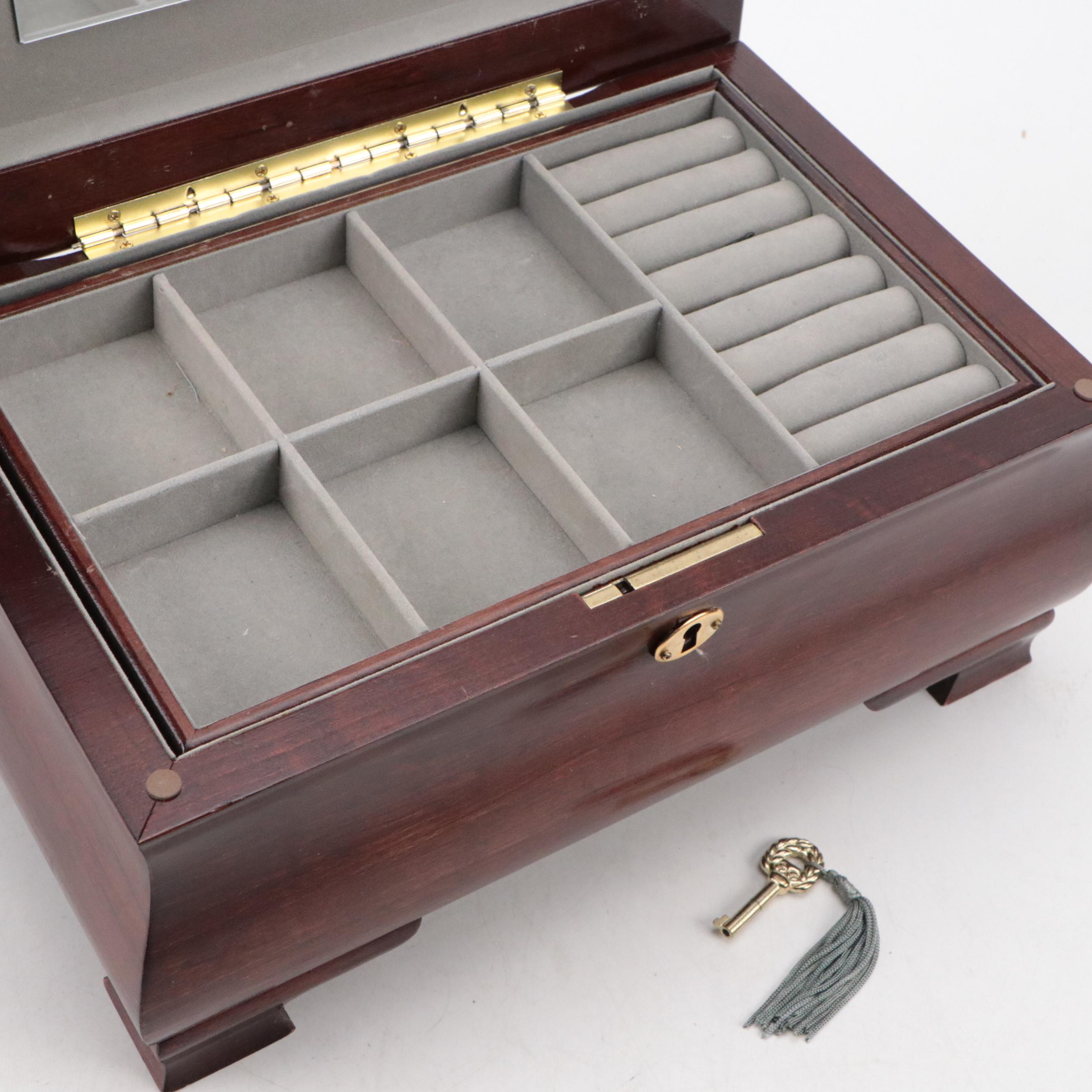 Mahogany-Finished Locking Jewelry Box