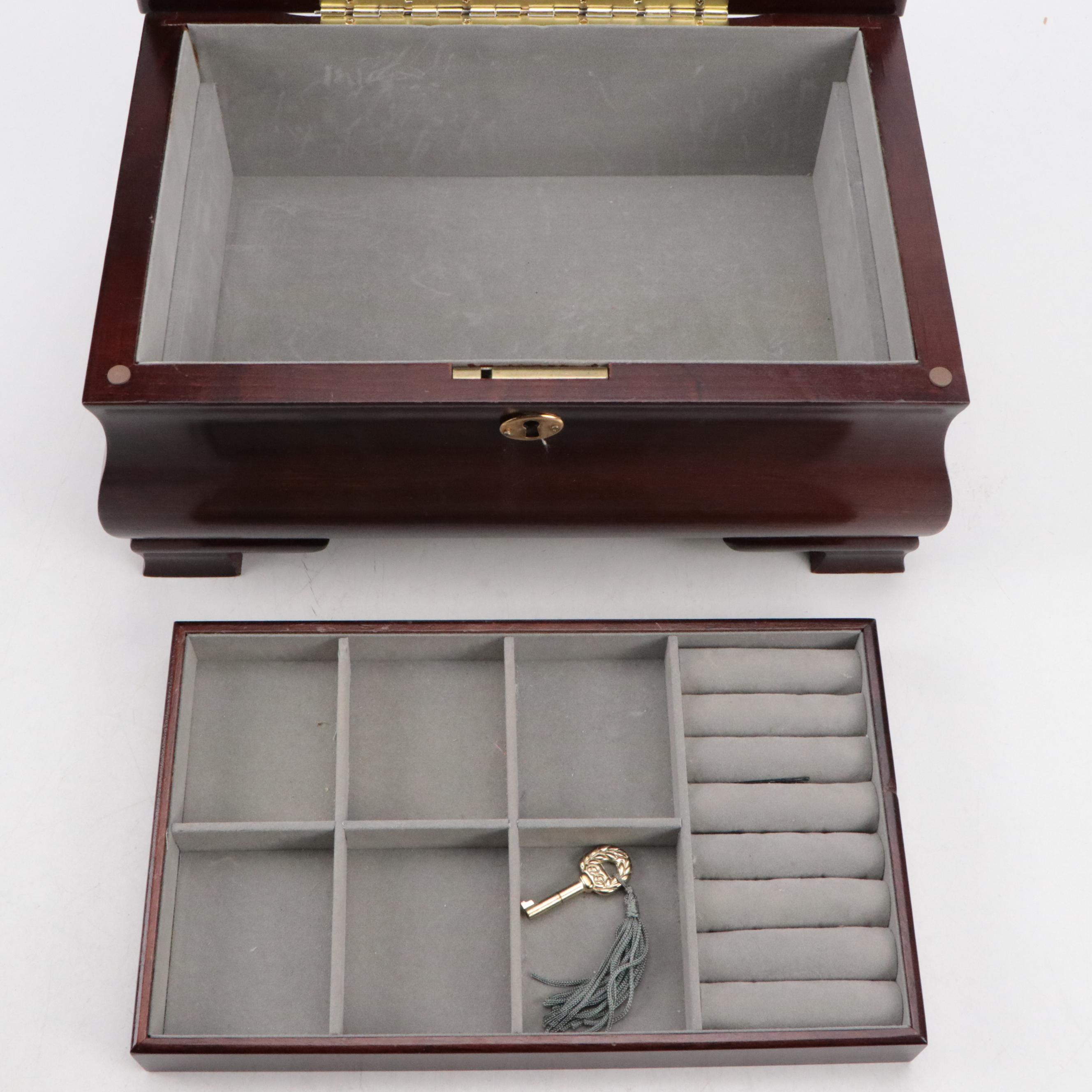 Mahogany-Finished Locking Jewelry Box