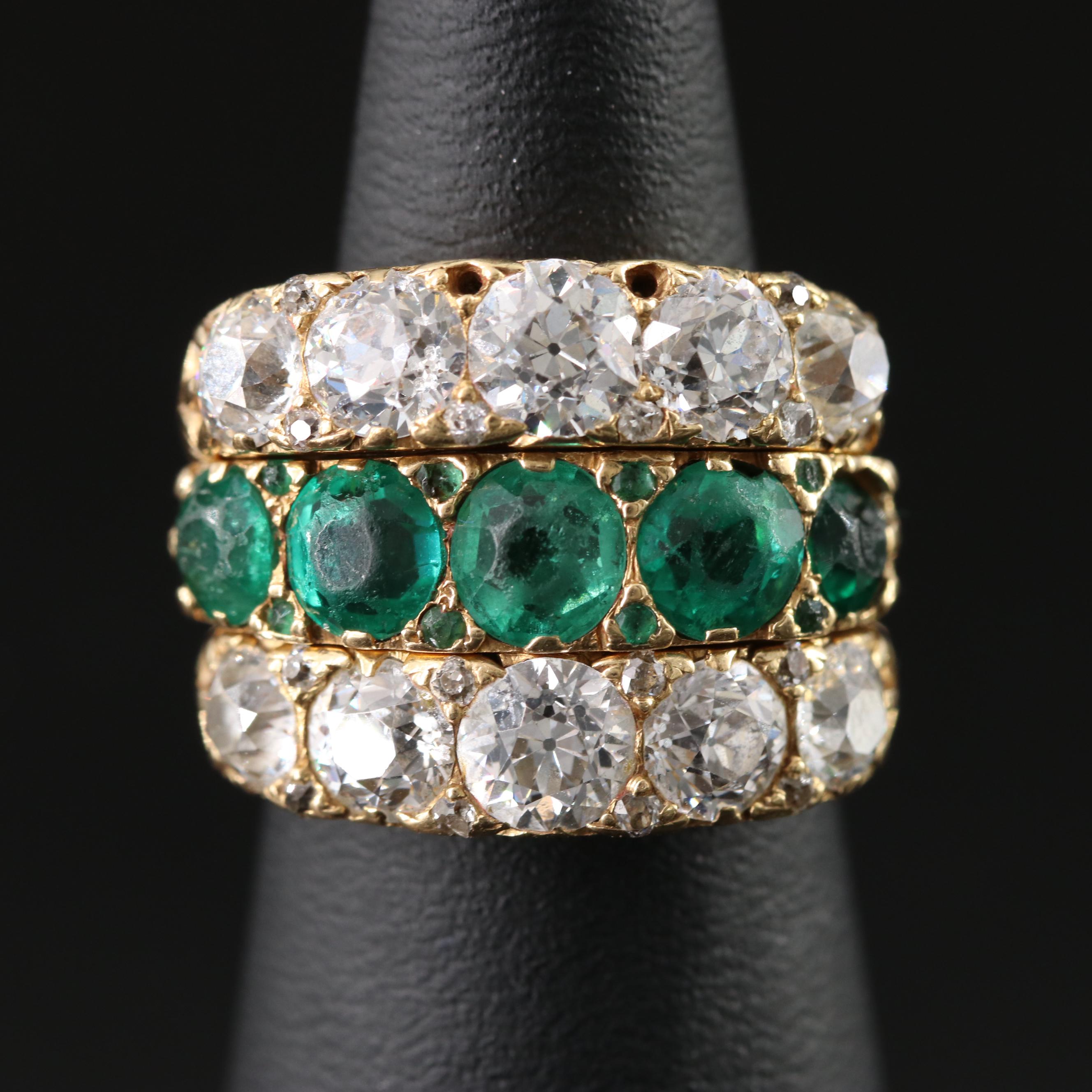 Tiffany & Co. Edwardian 18K Emerald and 4.13 CTW Diamond Three Ring Set