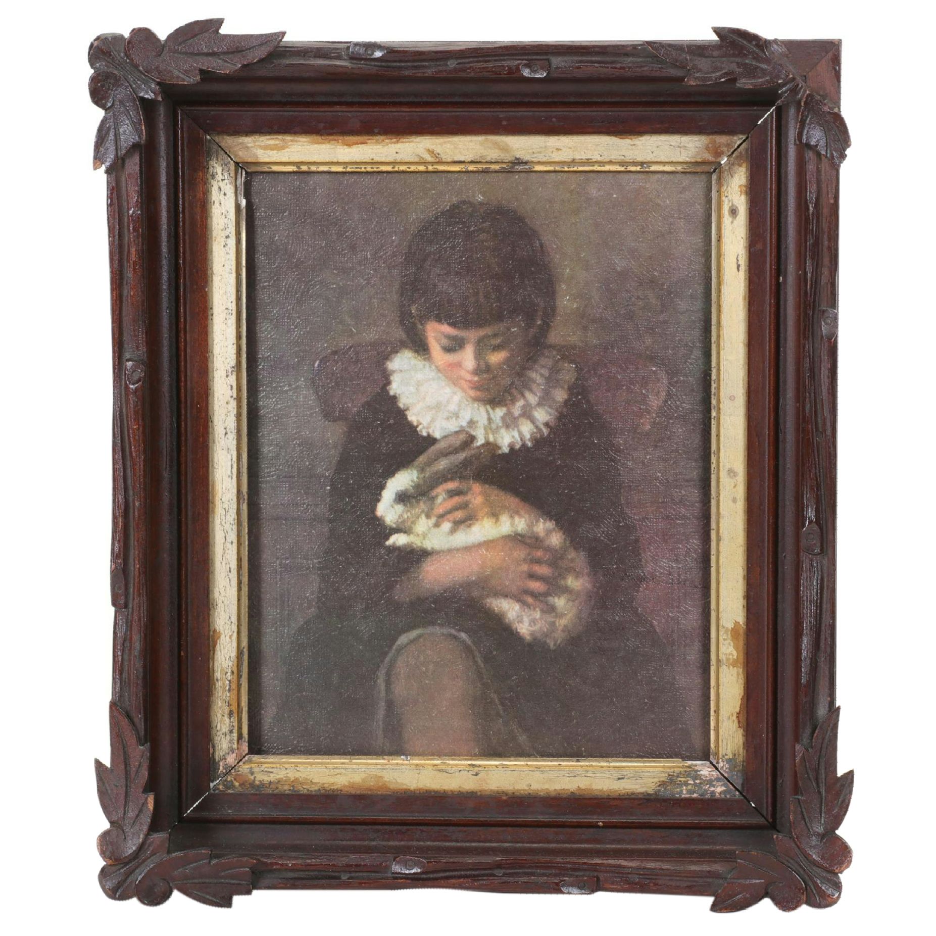 Offset Lithograph After Eastman Johnson "Child with a Rabbit"