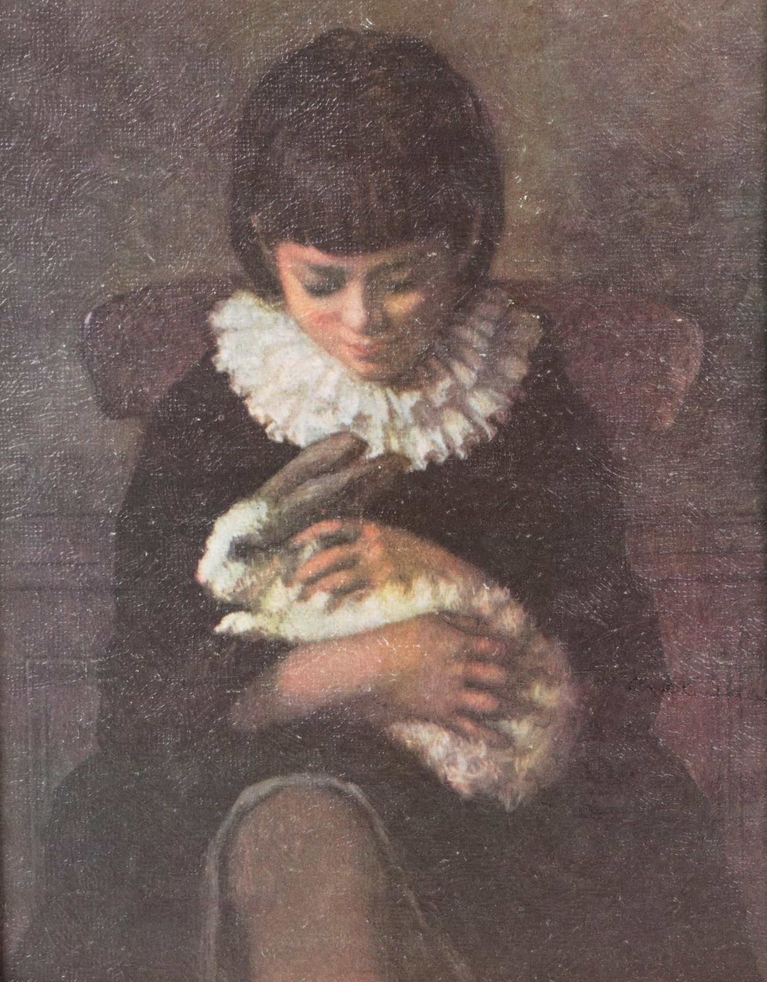 Offset Lithograph After Eastman Johnson "Child with a Rabbit"