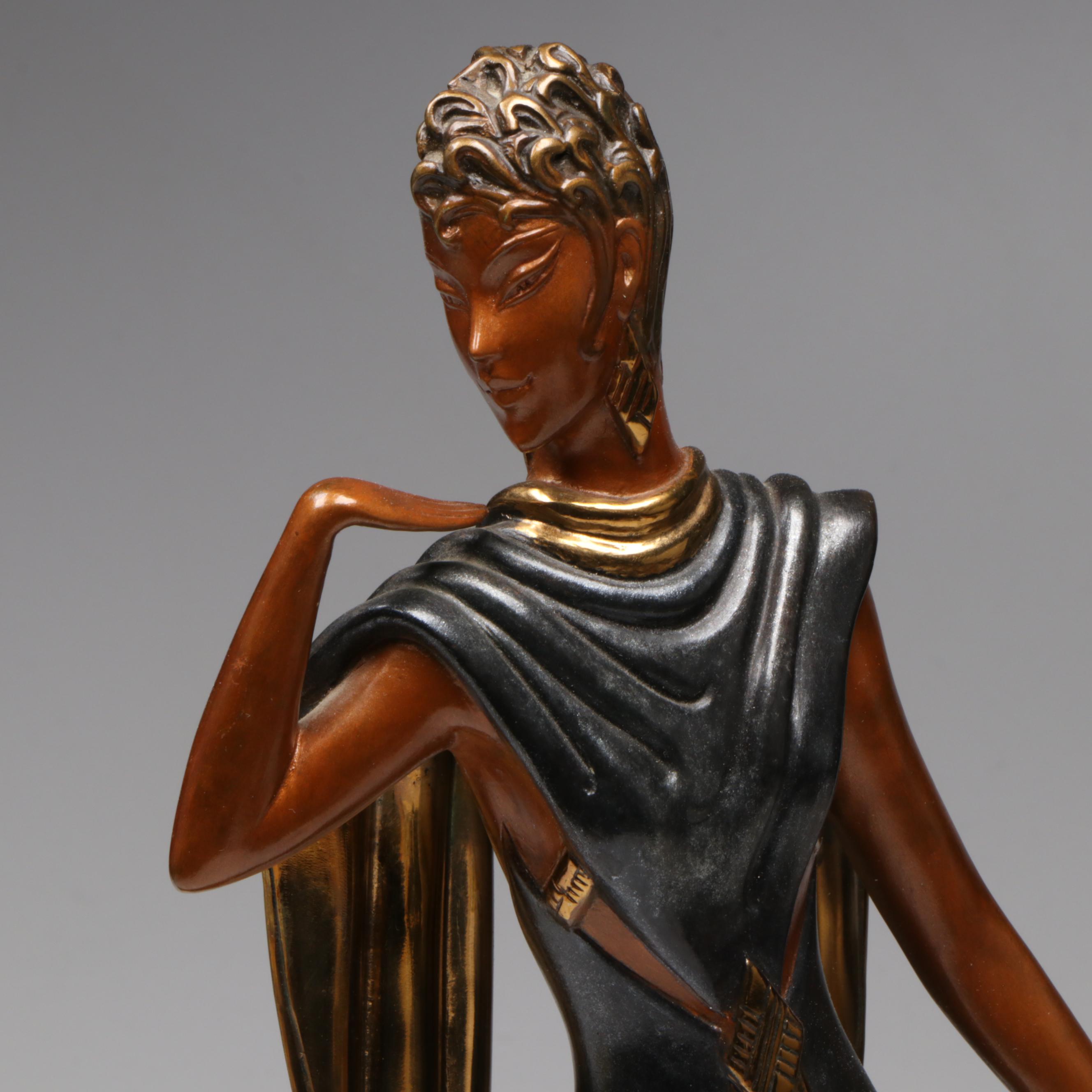 Erté Patinated Bronze Sculpture "Duetto" with Book