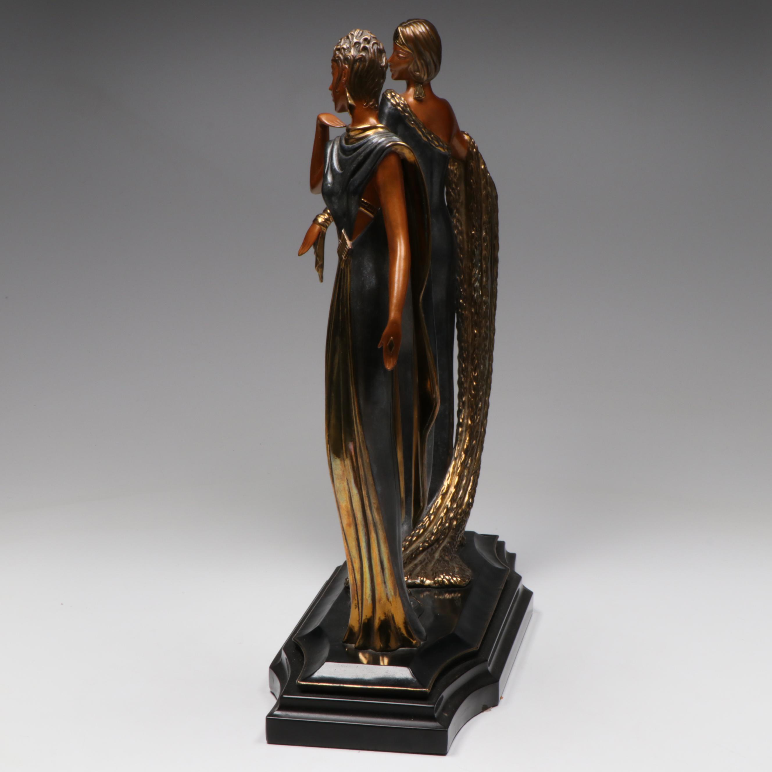 Erté Patinated Bronze Sculpture "Duetto" with Book