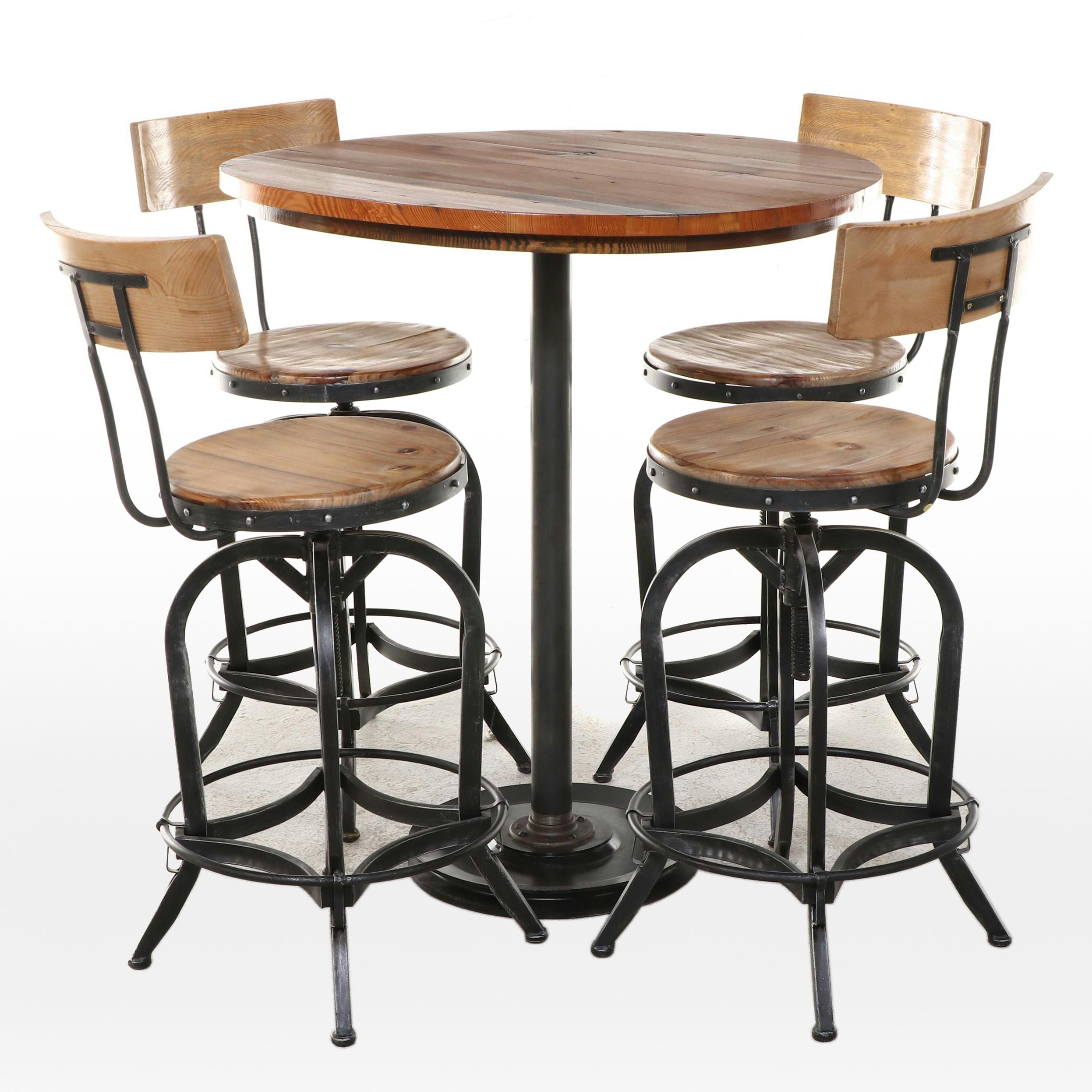 Five-Piece Industrial  Style Pine and Patinated Metal Bar-Height Dining Set