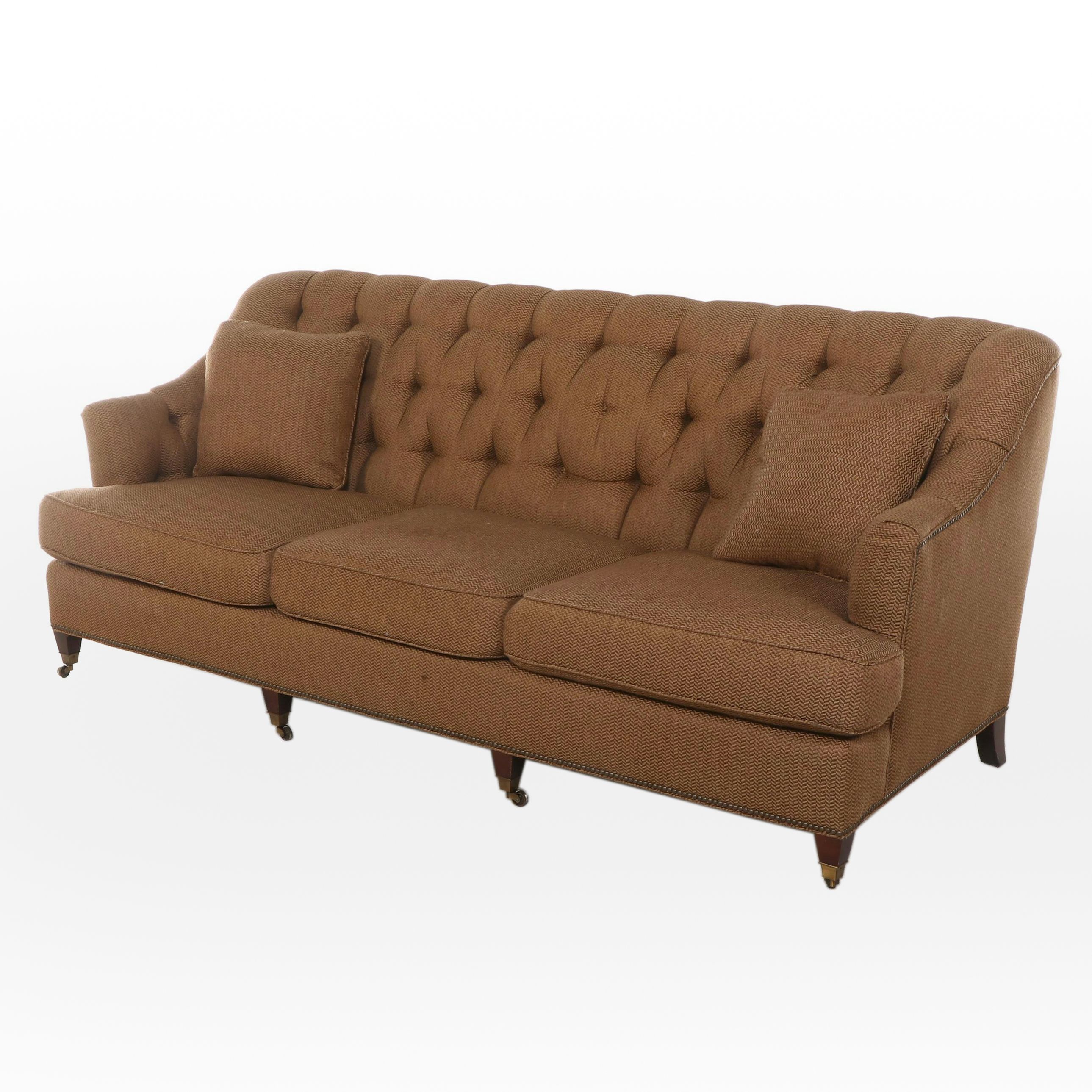 Taylor King Custom-Upholstered and Buttoned-Down Sofa with Nailheads