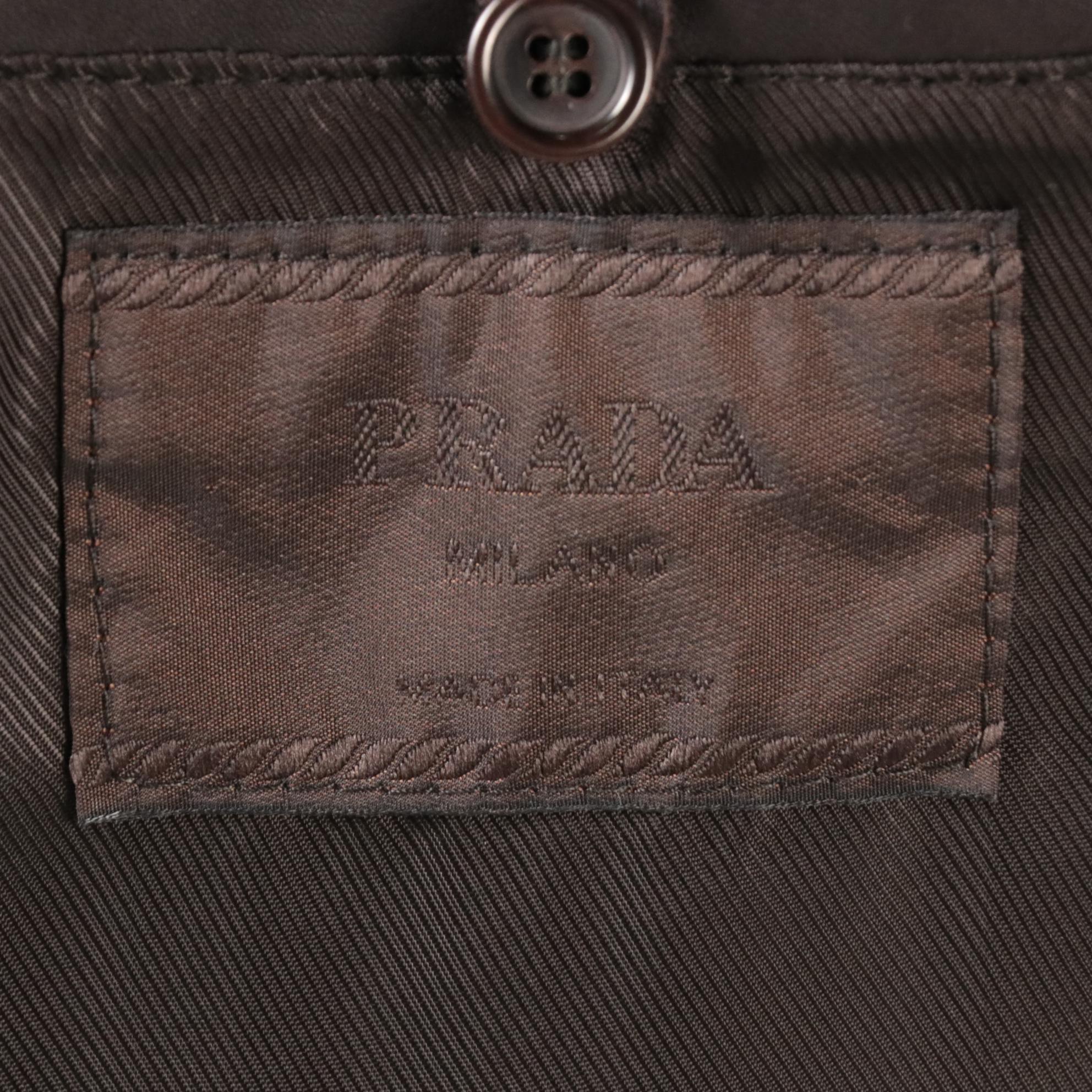 Men's Prada Brown Leather Button-Front Overcoat