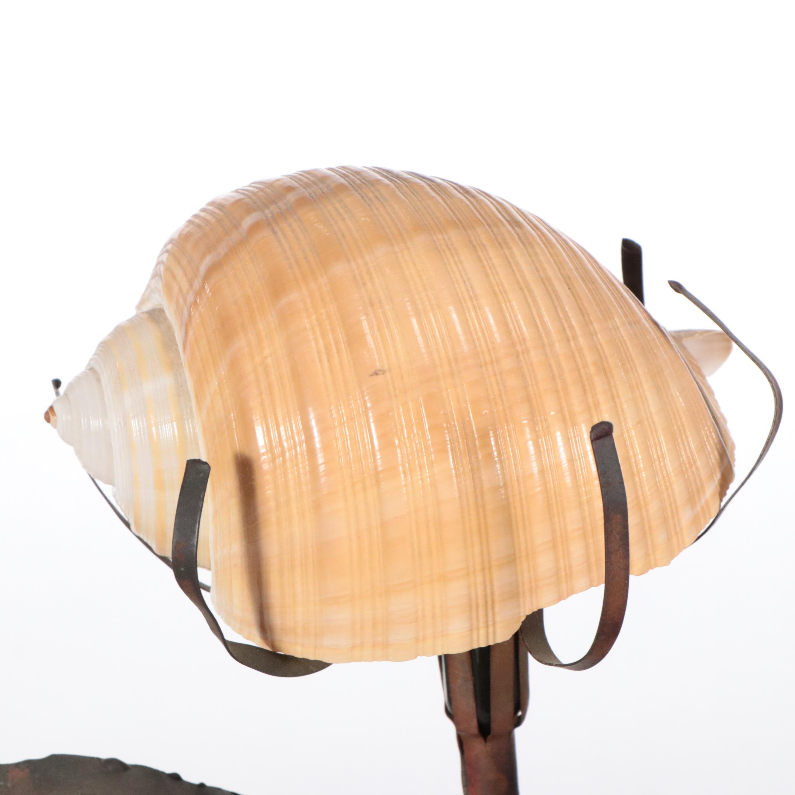 Bronzed Metal and Composite Lily Leaf & Burl Base with Sea Urchins and Tun Shell