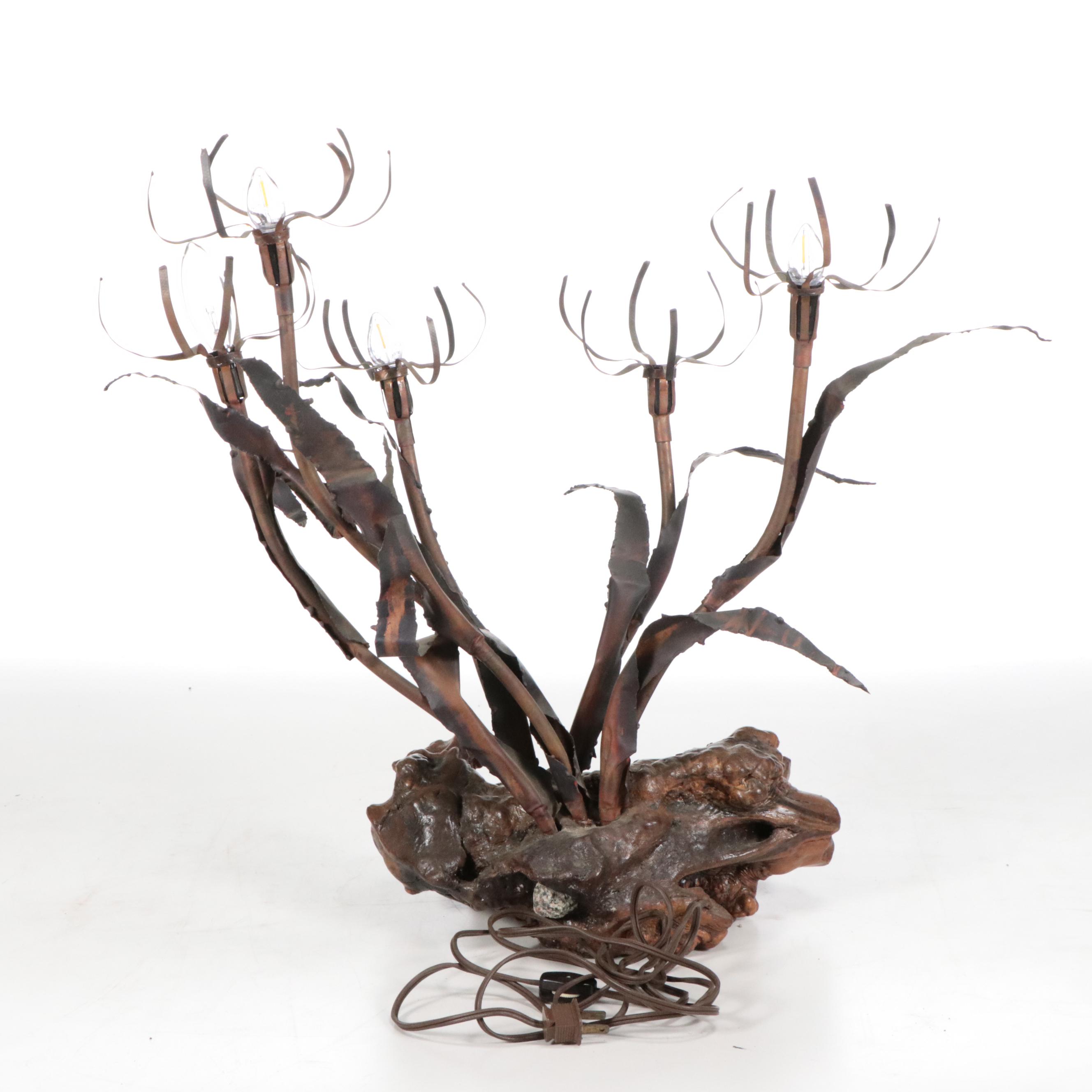 Bronzed Metal and Composite Lily Leaf & Burl Base with Sea Urchins and Tun Shell