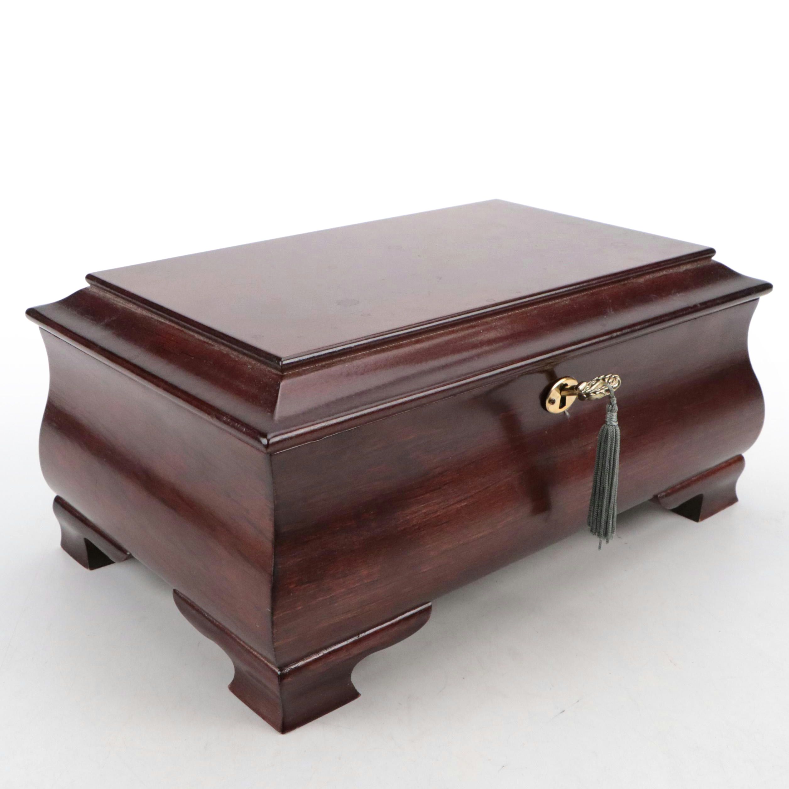 Mahogany-Finished Locking Jewelry Box