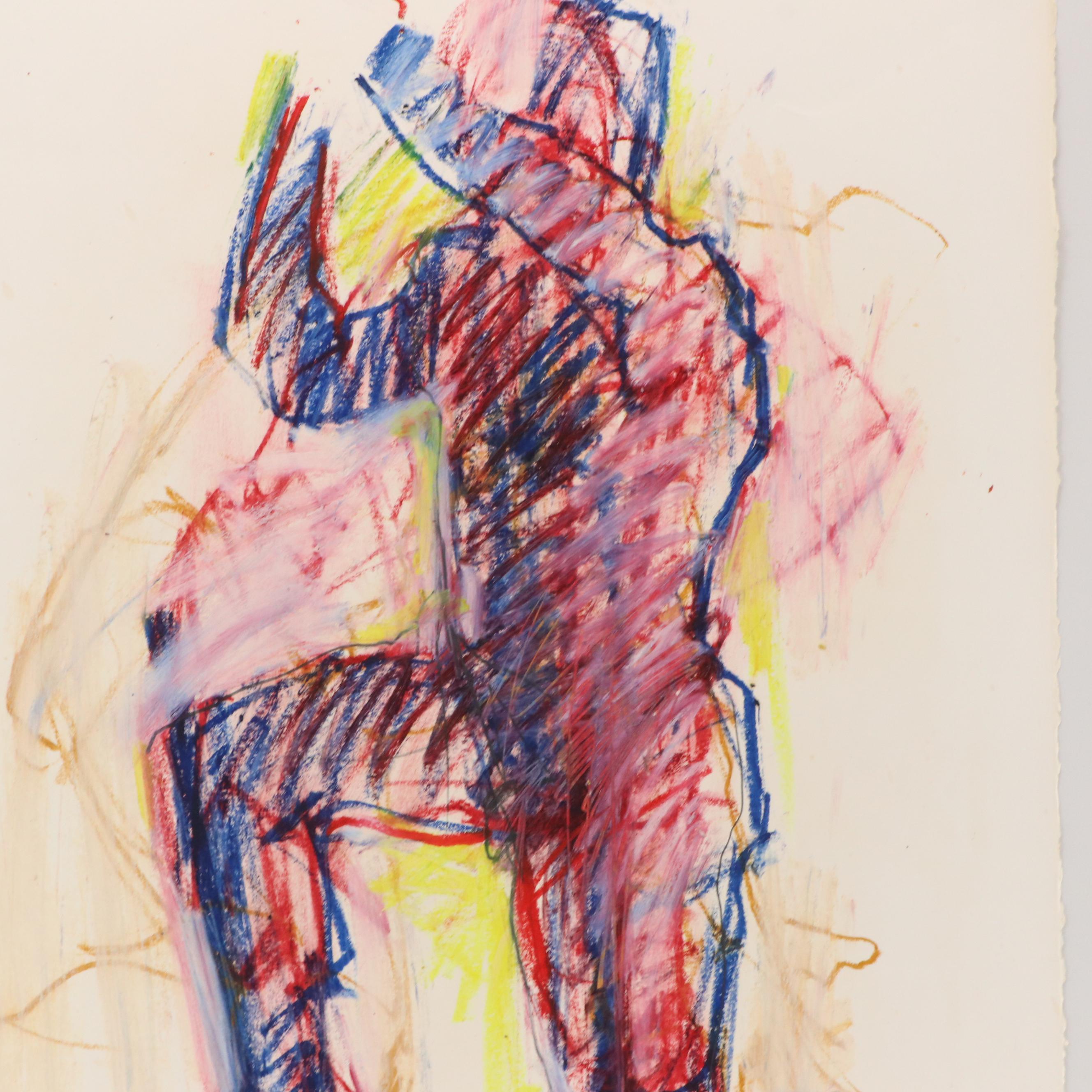 Jack Meanwell Expressionist Figurative Oil Pastel Drawing