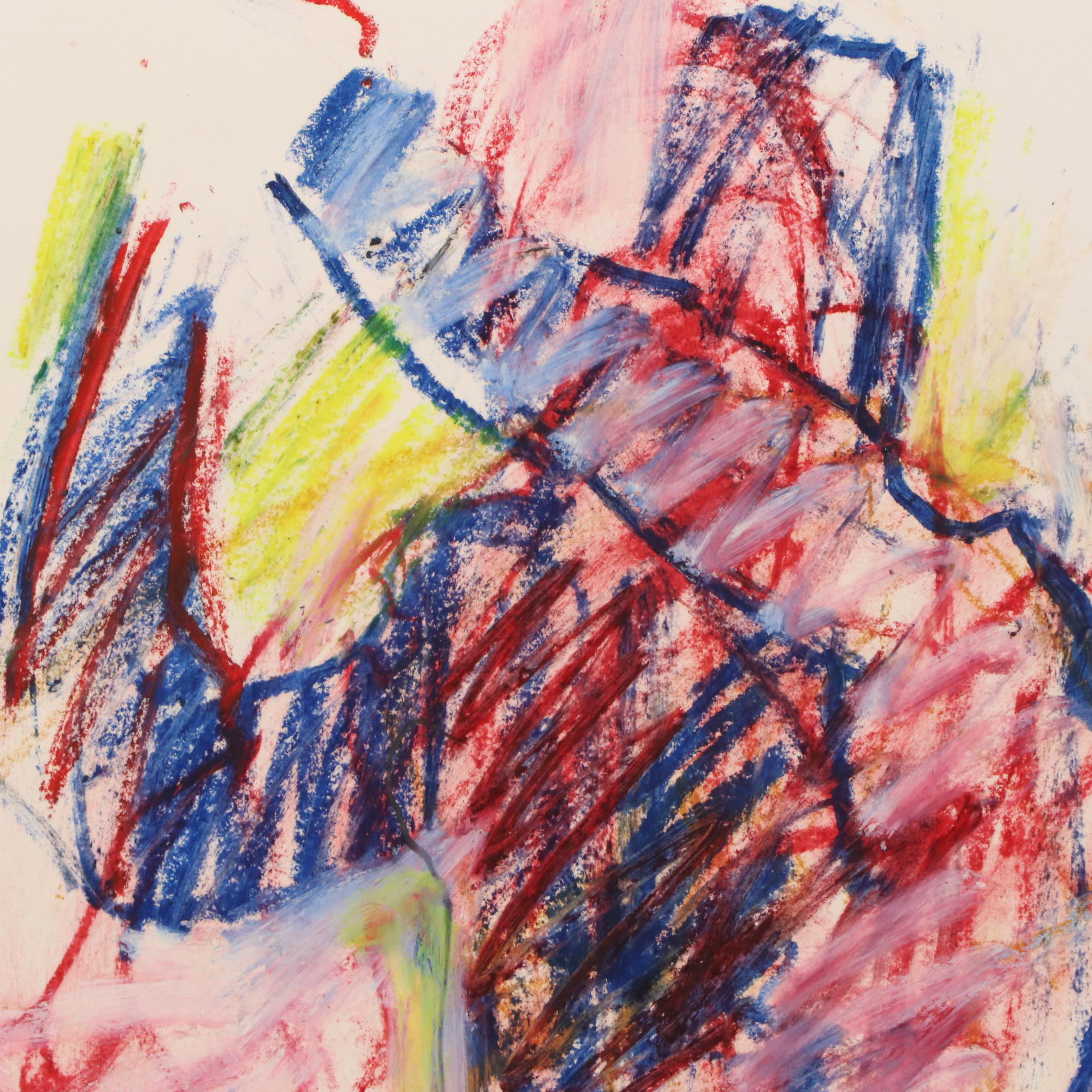 Jack Meanwell Expressionist Figurative Oil Pastel Drawing