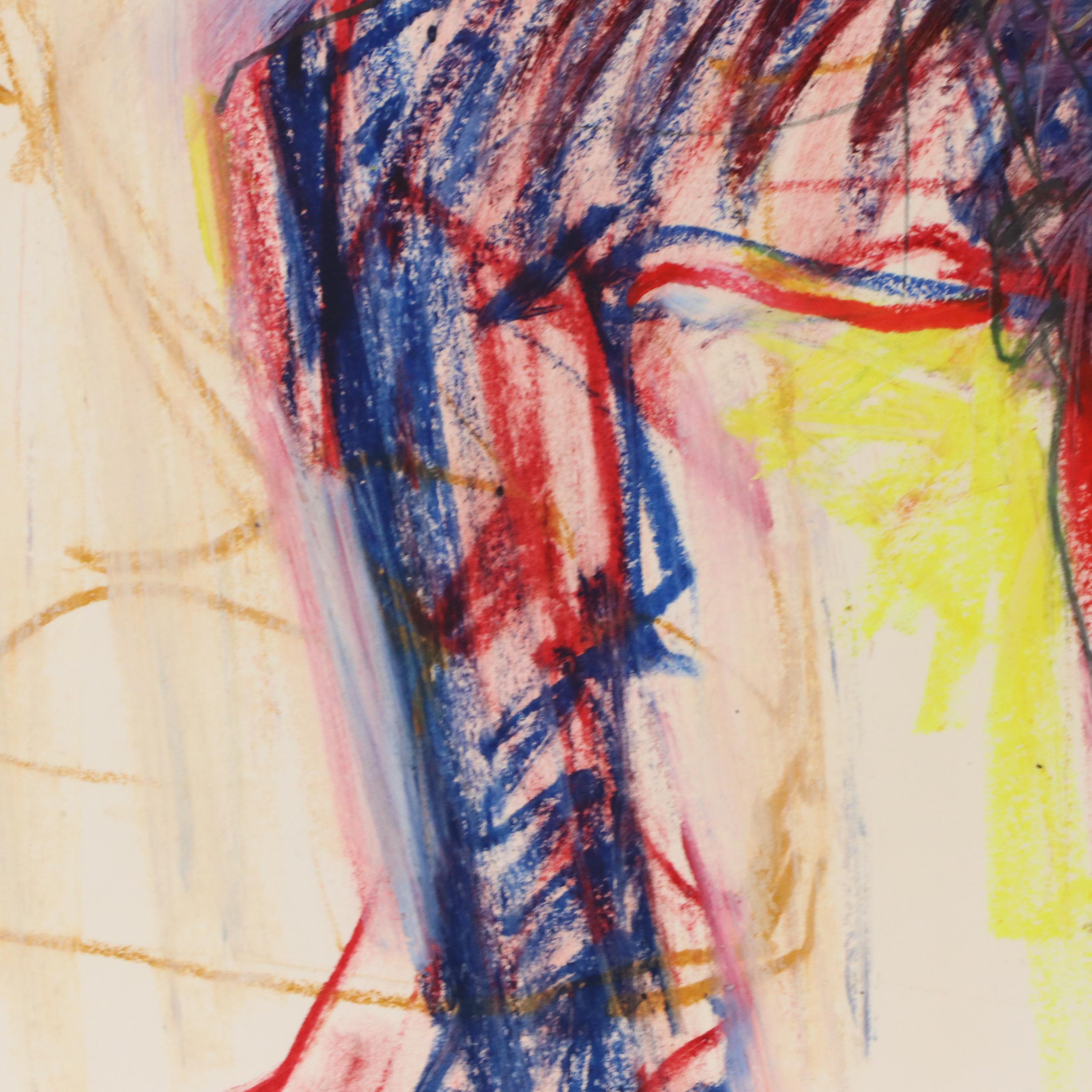 Jack Meanwell Expressionist Figurative Oil Pastel Drawing