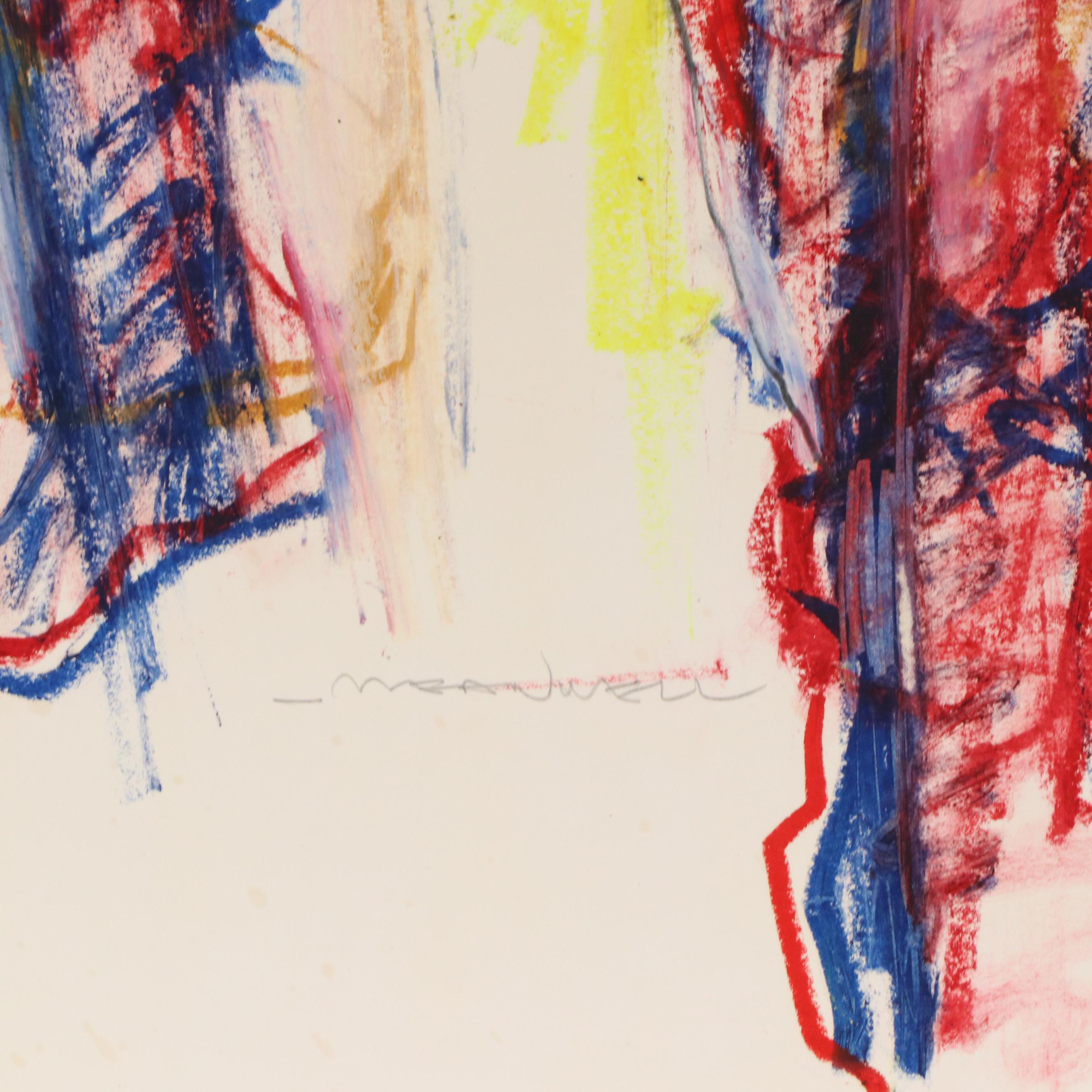 Jack Meanwell Expressionist Figurative Oil Pastel Drawing