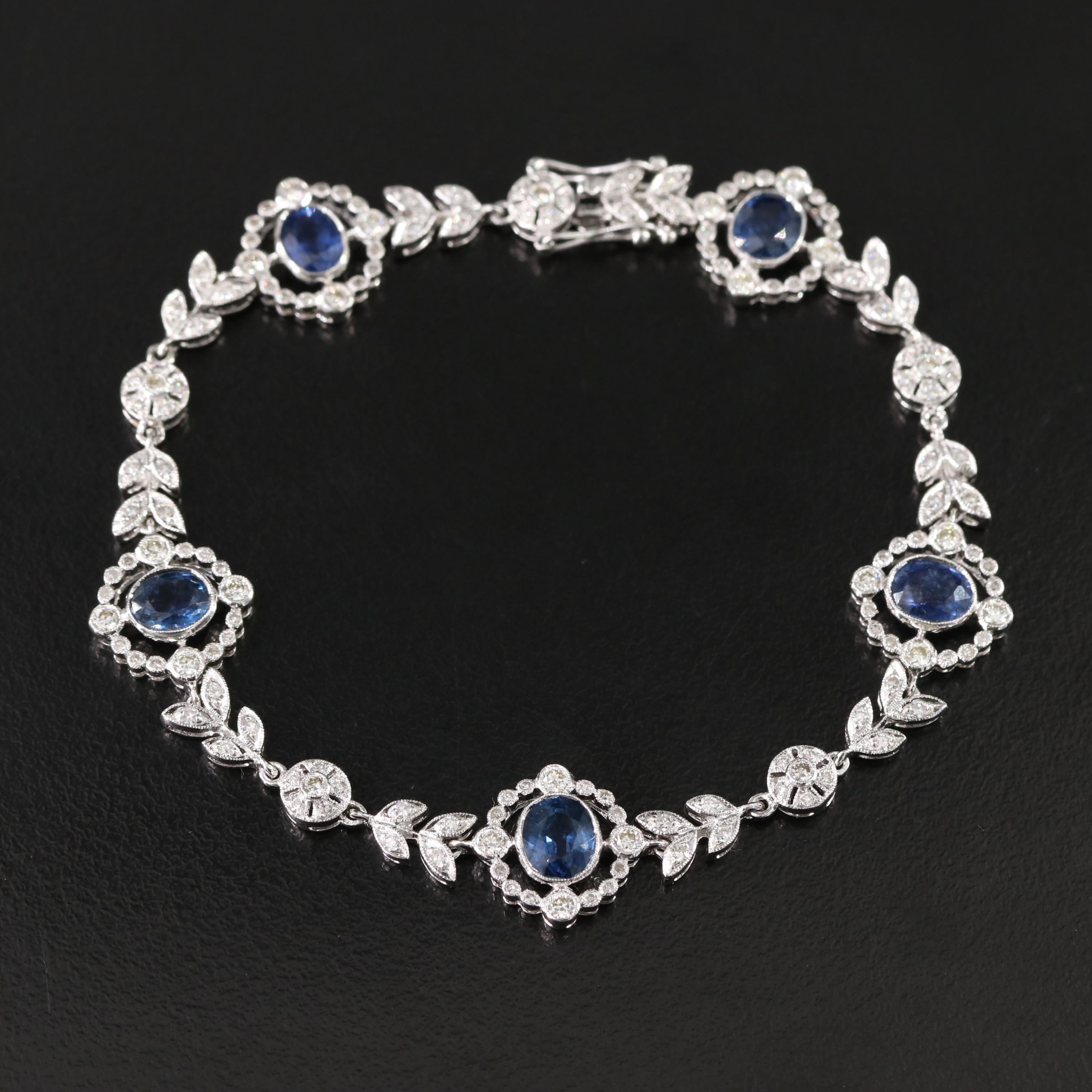 18K 3.00 CTW Sapphire and 1.52 CTW Diamond Laurel Station Bracelet