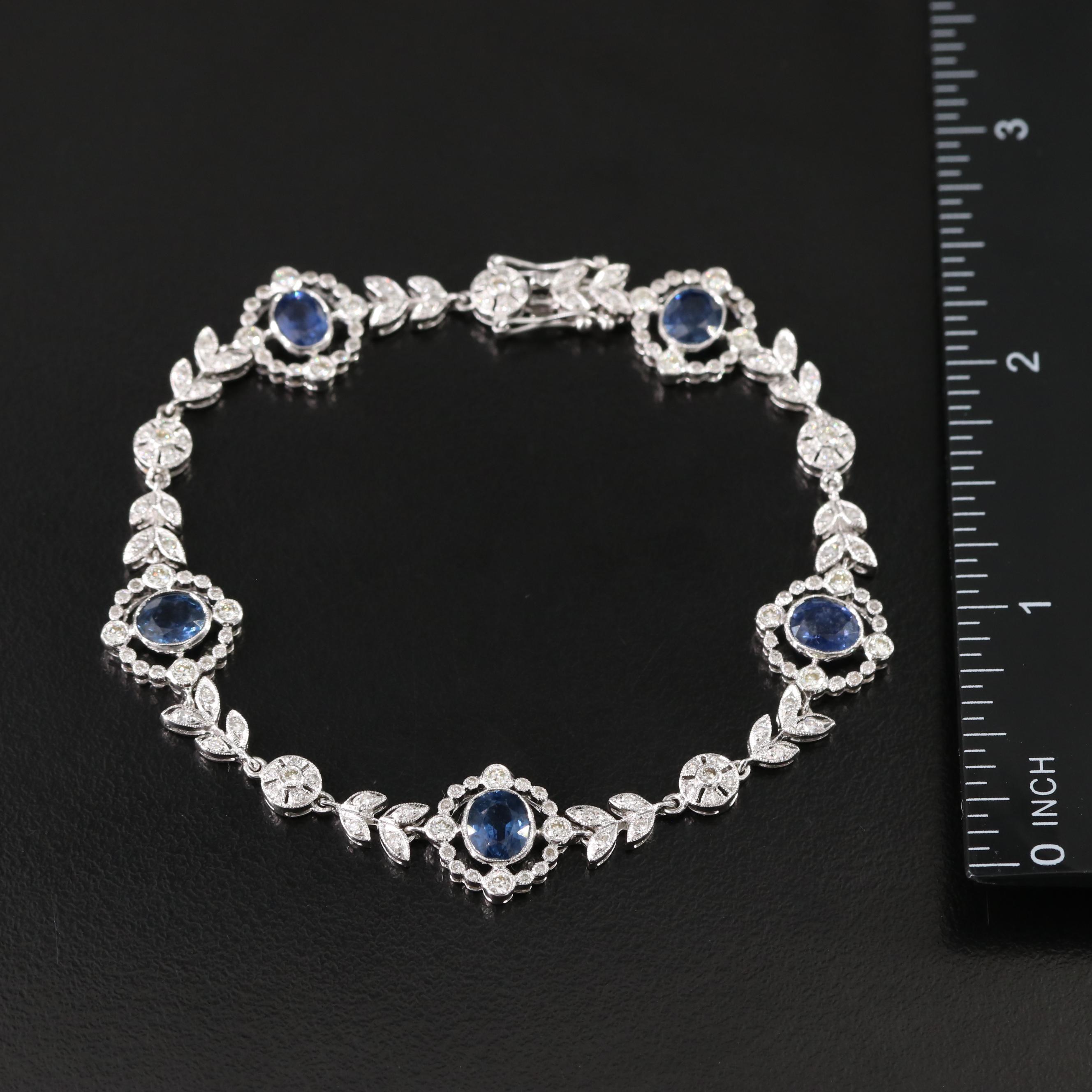 18K 3.00 CTW Sapphire and 1.52 CTW Diamond Laurel Station Bracelet