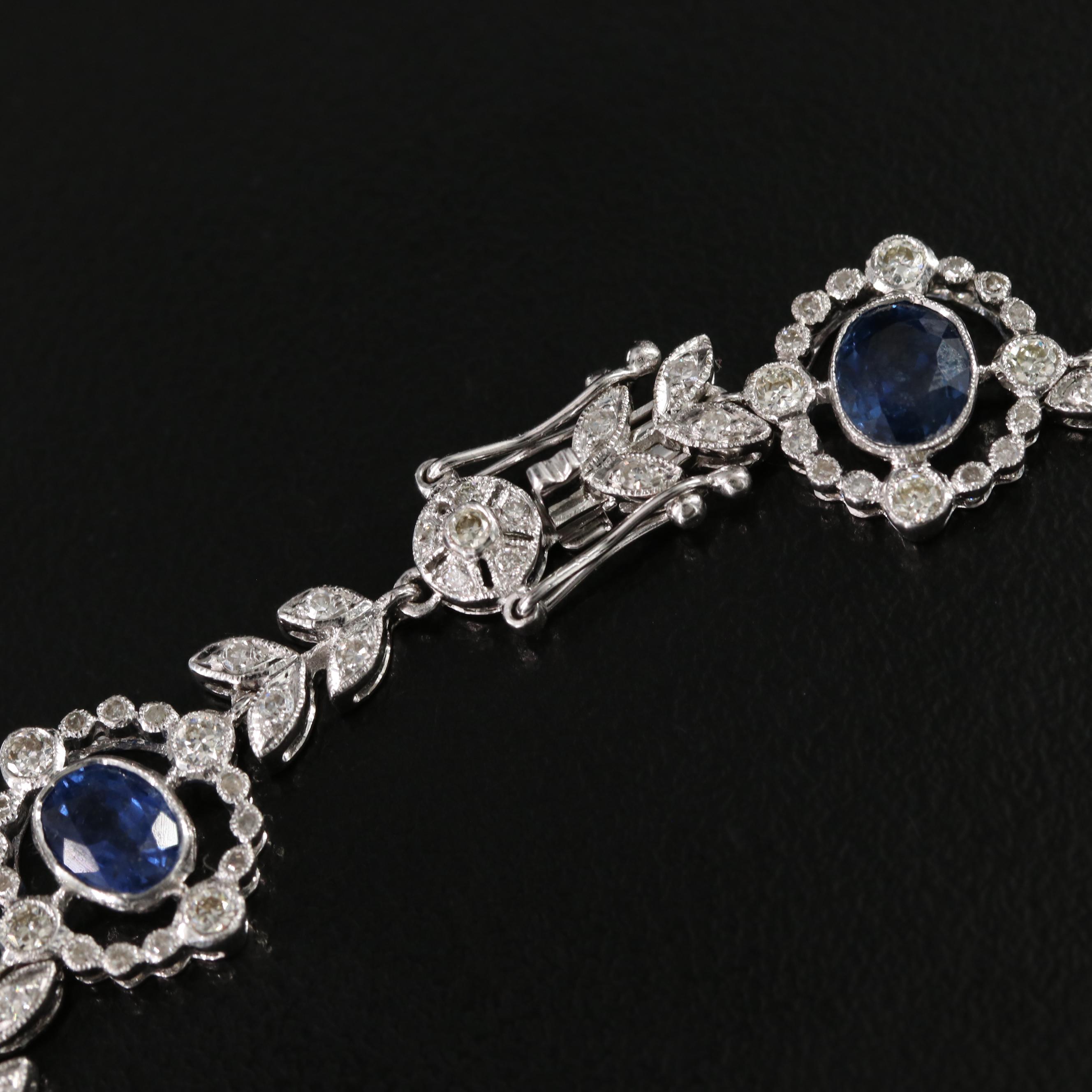 18K 3.00 CTW Sapphire and 1.52 CTW Diamond Laurel Station Bracelet