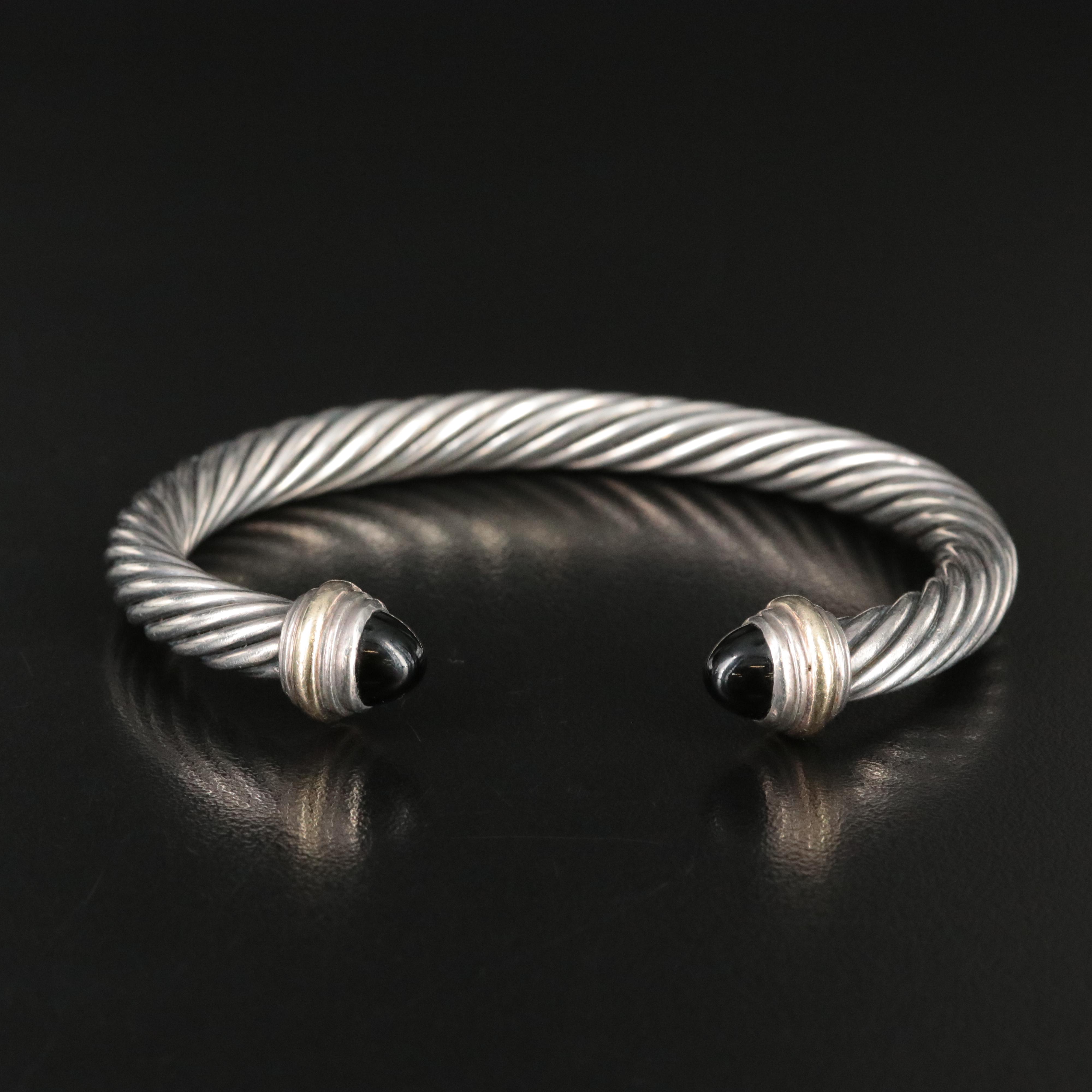 David Yurman Classic Cable Sterling and Black Ony Cuff Bracelet with 14K Accents