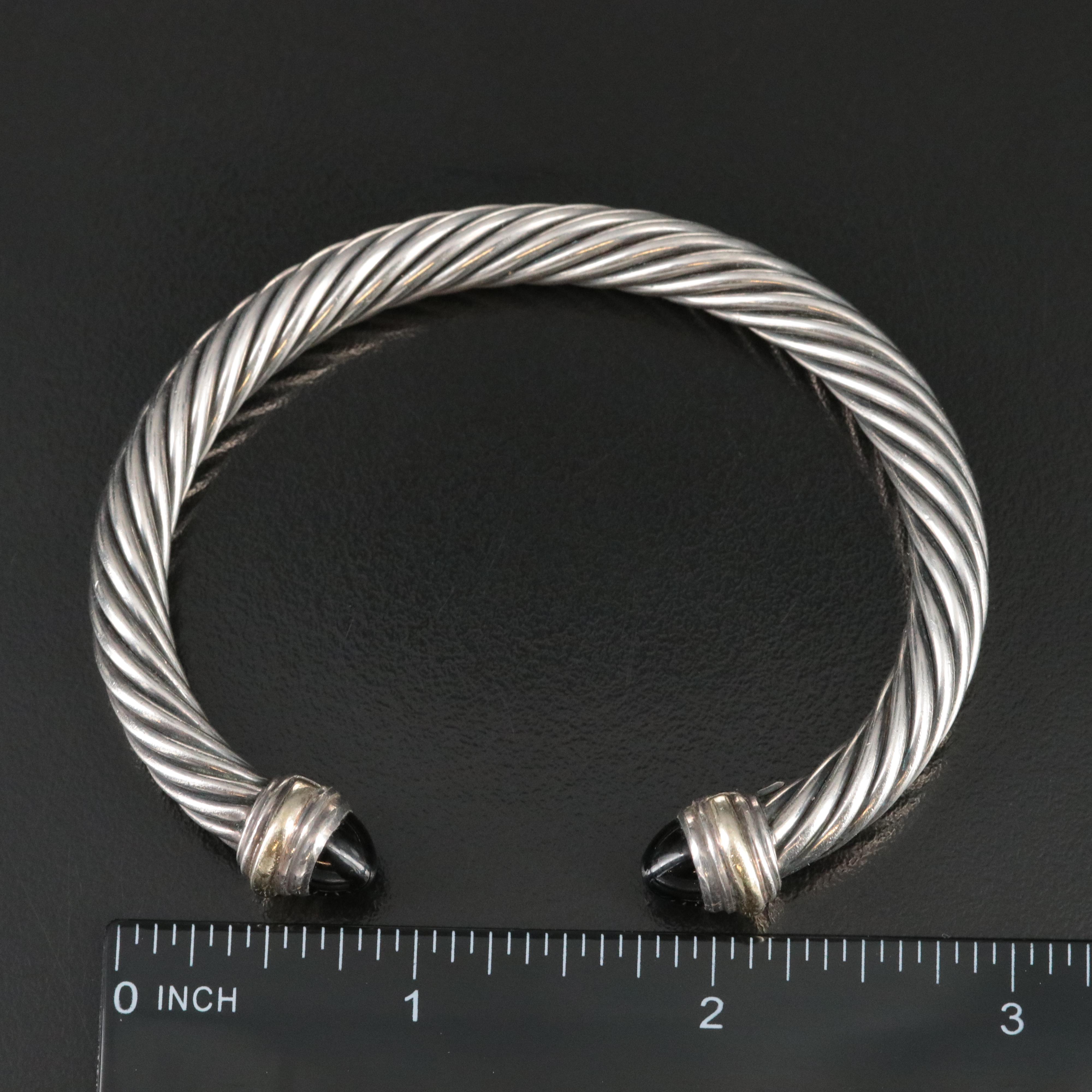 David Yurman Classic Cable Sterling and Black Ony Cuff Bracelet with 14K Accents
