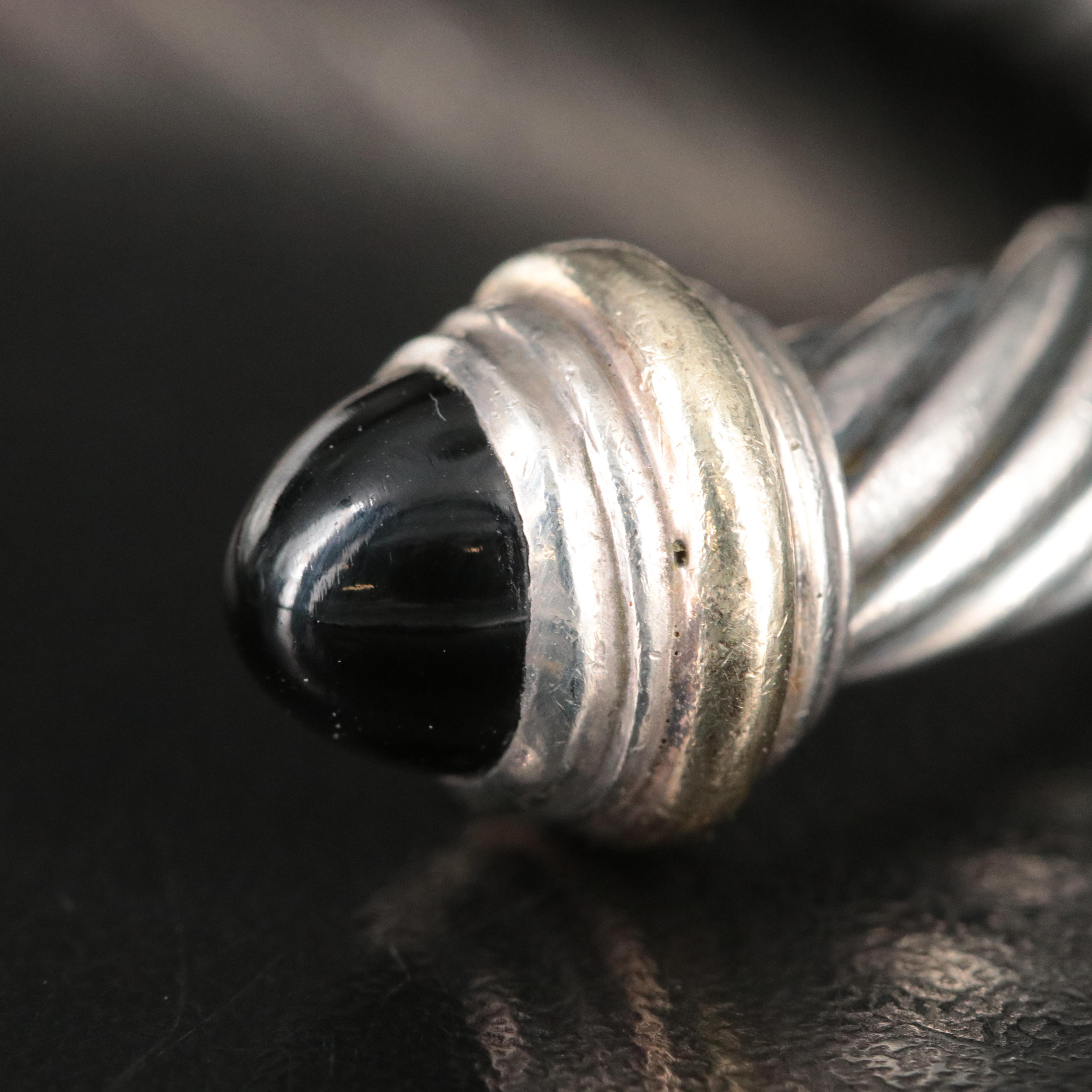 David Yurman Classic Cable Sterling and Black Ony Cuff Bracelet with 14K Accents