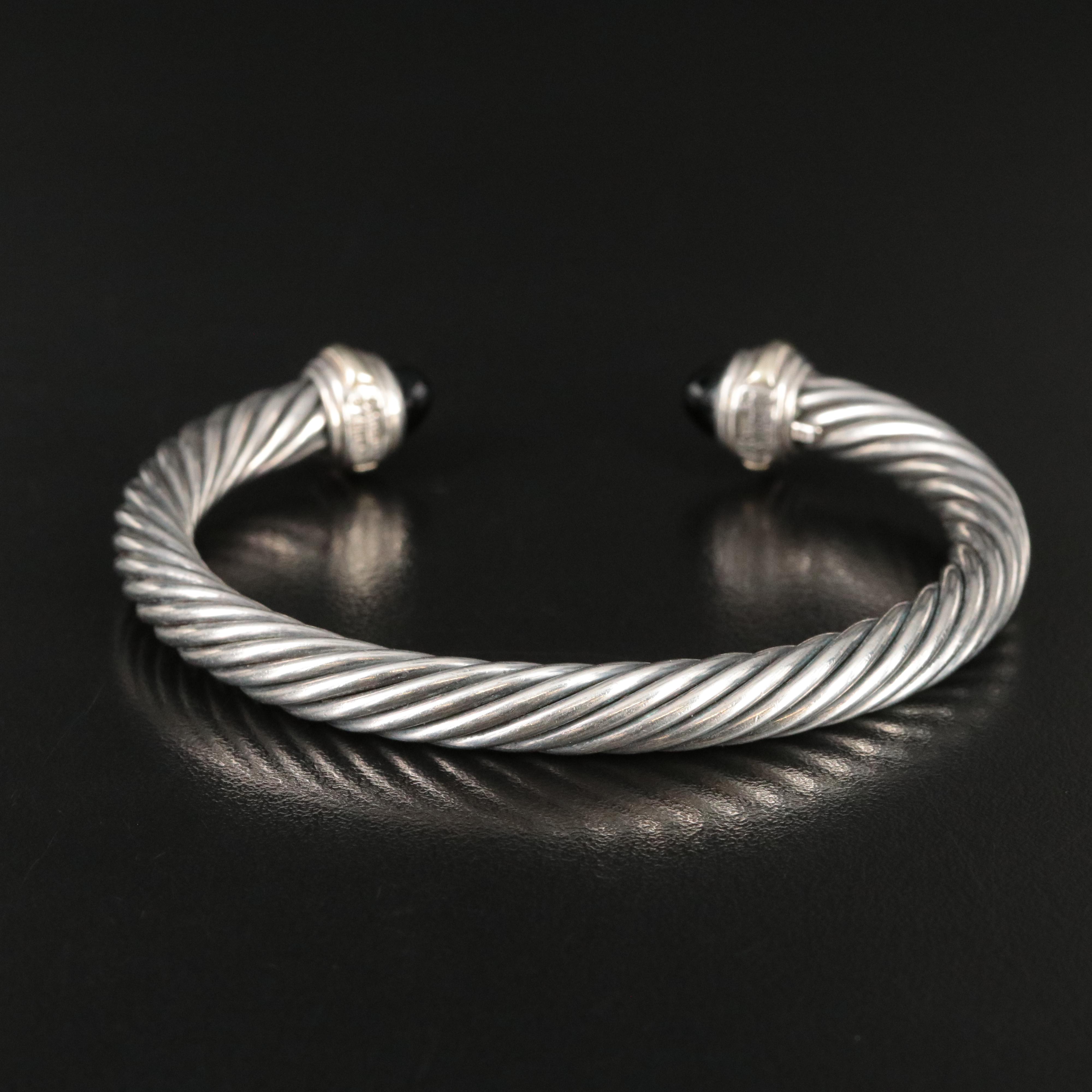 David Yurman Classic Cable Sterling and Black Ony Cuff Bracelet with 14K Accents