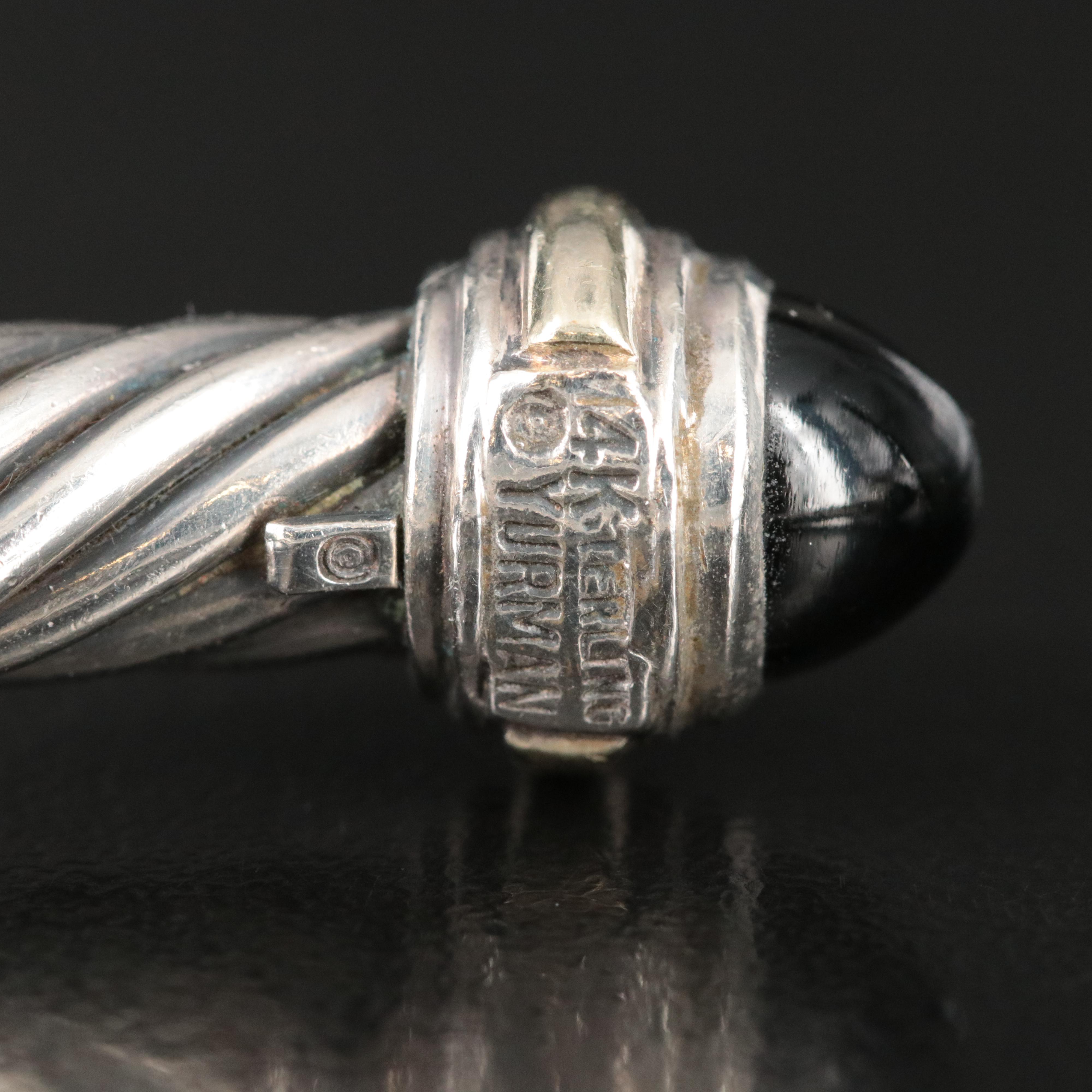 David Yurman Classic Cable Sterling and Black Ony Cuff Bracelet with 14K Accents
