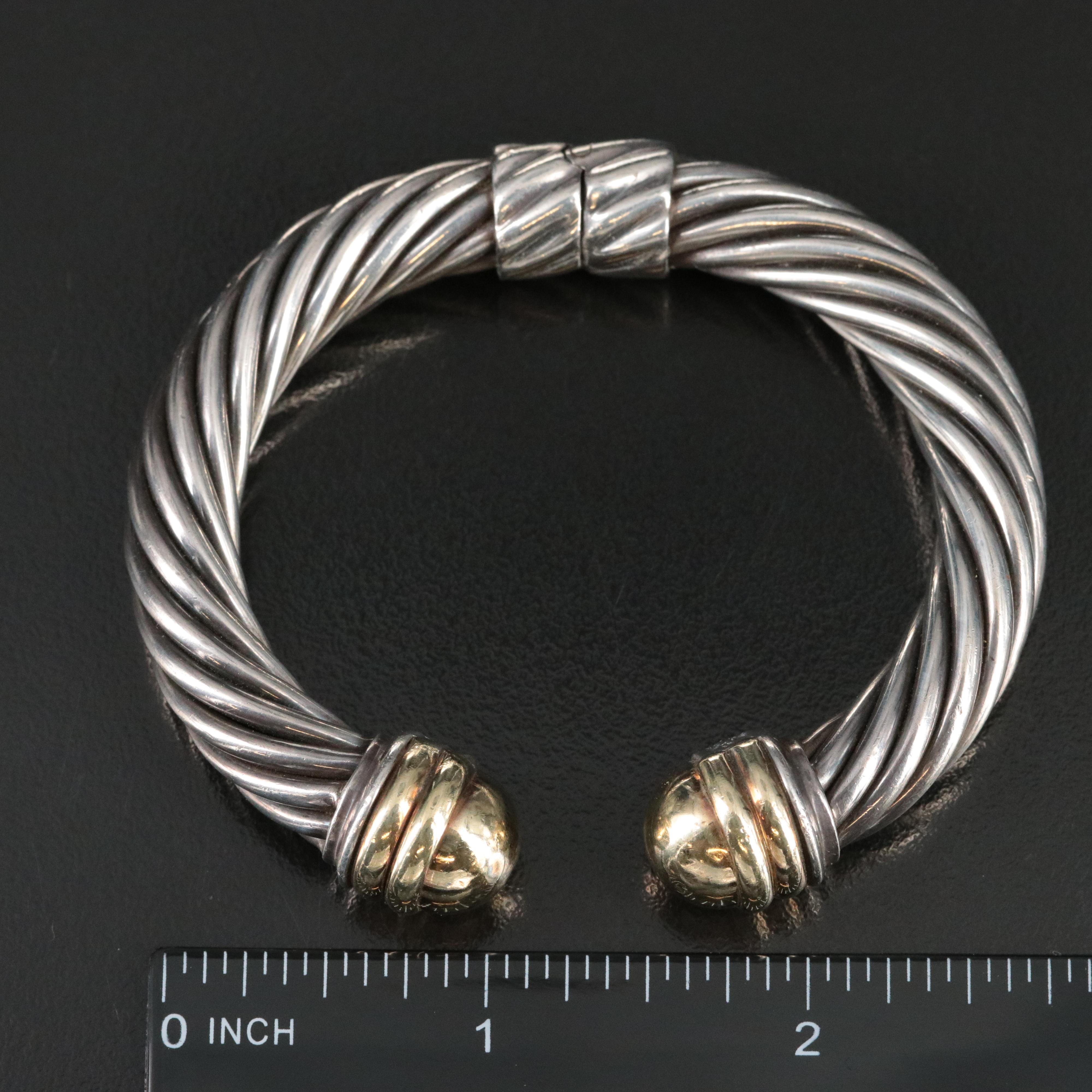 David Yurman Classic Cable Sterling and 14K Hinged Bracelet