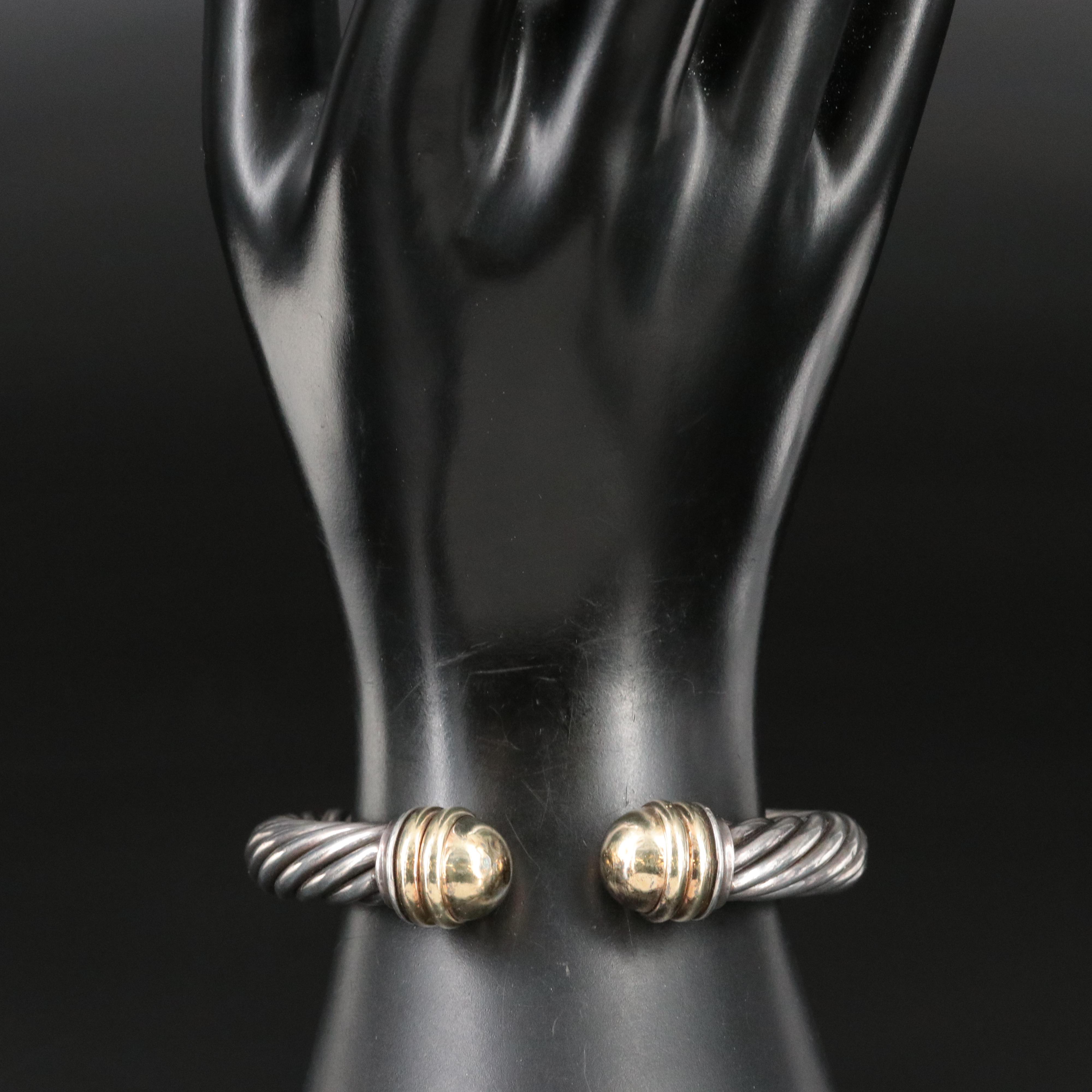 David Yurman Classic Cable Sterling and 14K Hinged Bracelet