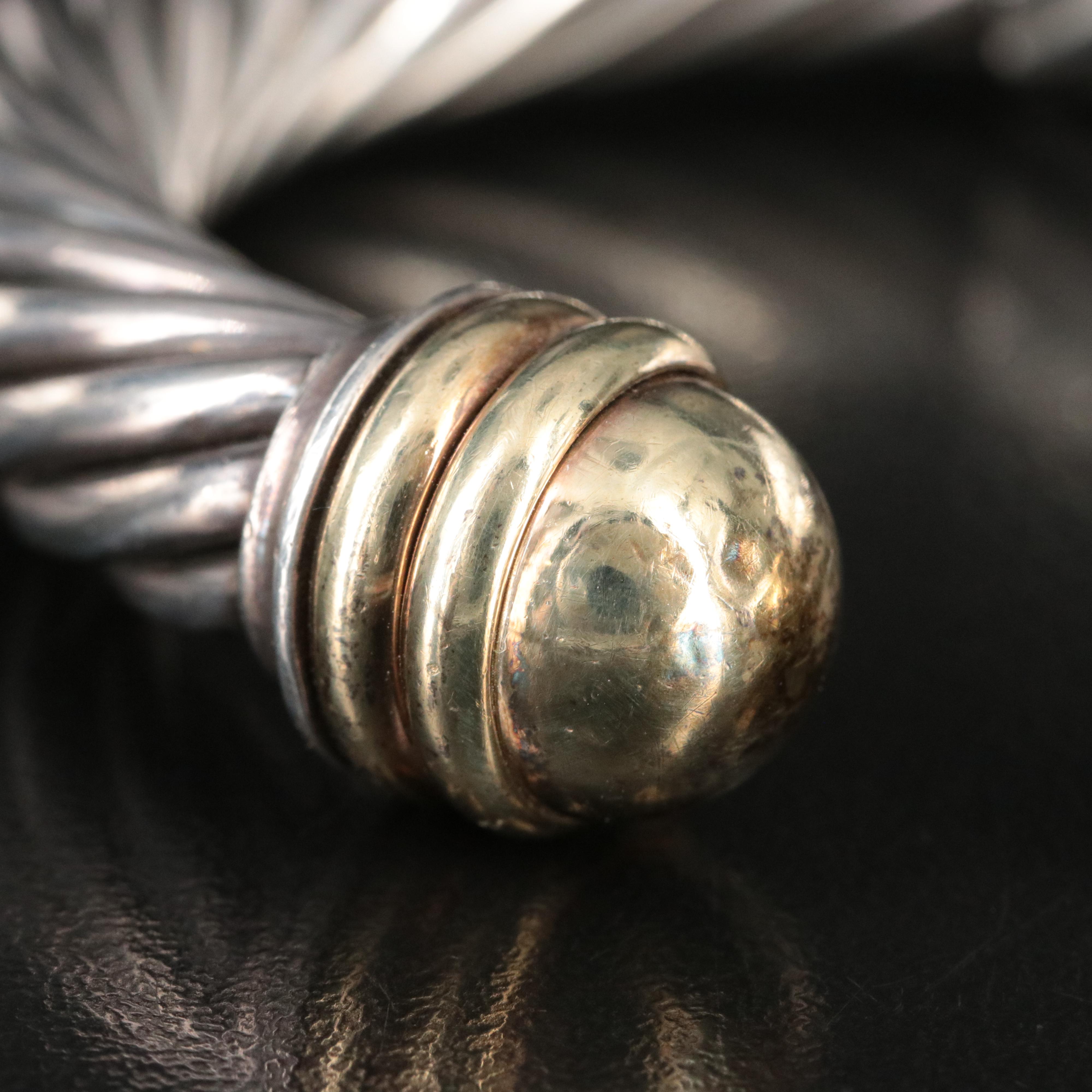 David Yurman Classic Cable Sterling and 14K Hinged Bracelet