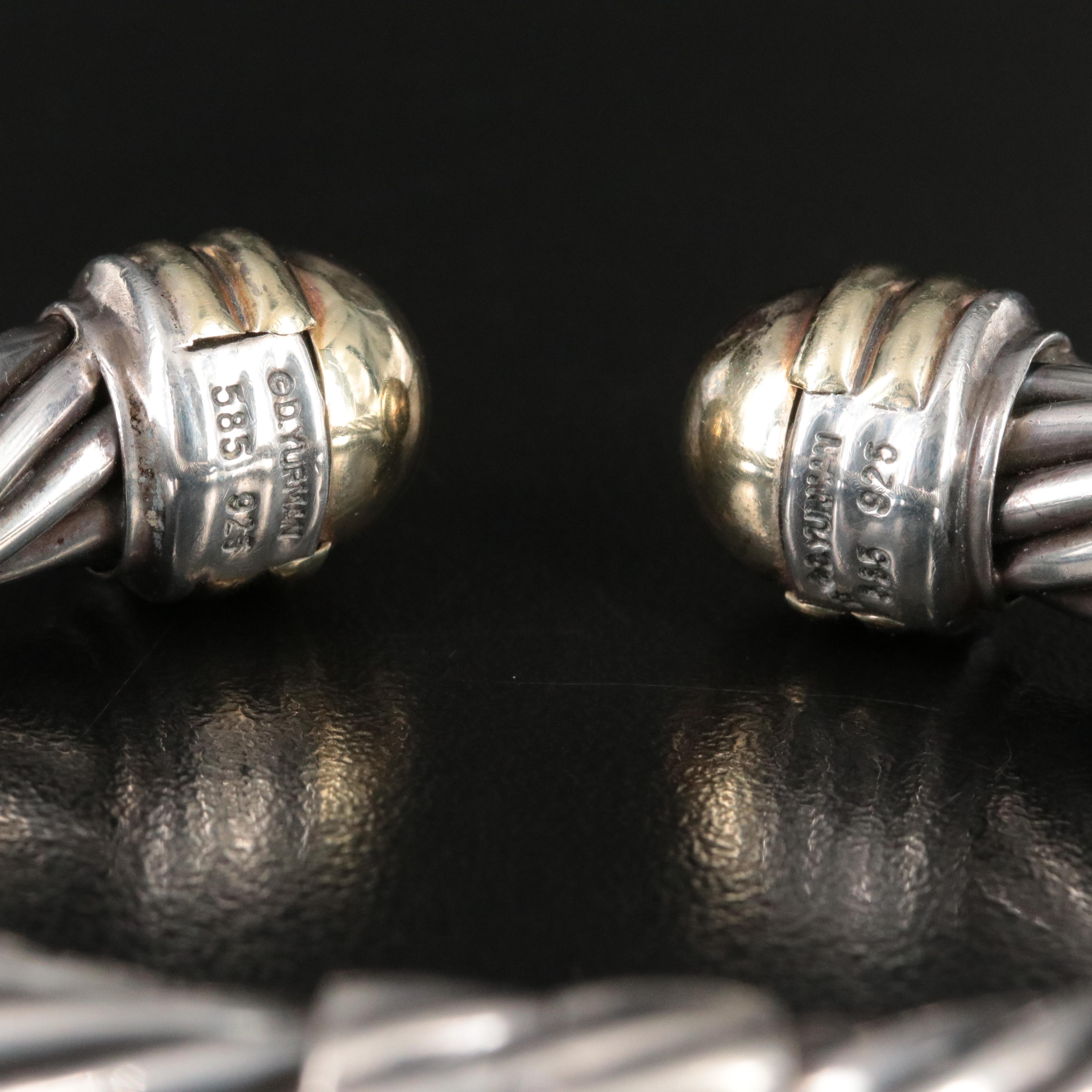 David Yurman Classic Cable Sterling and 14K Hinged Bracelet