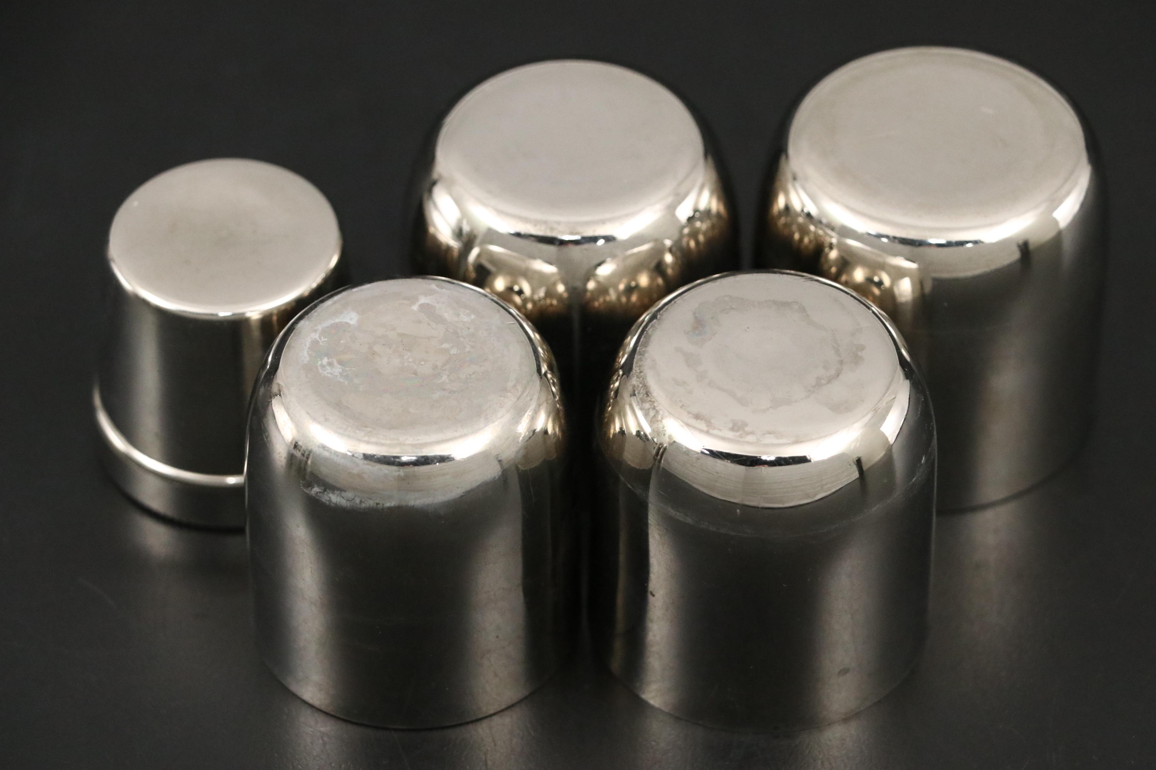 German Art Deco Cocktail Shaker Sets with Travel Cups and Cocktail Recipe Stand