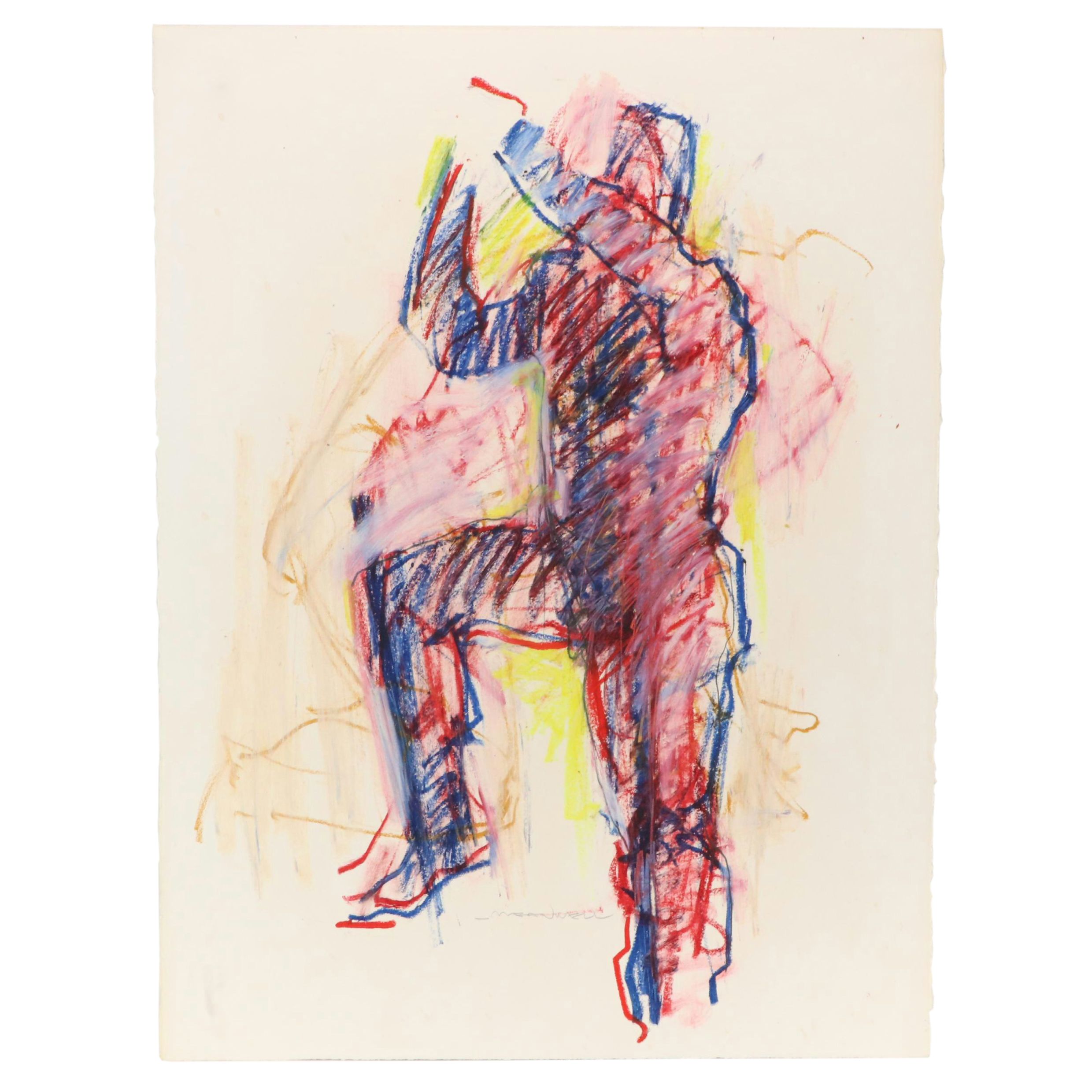 Jack Meanwell Expressionist Figurative Oil Pastel Drawing