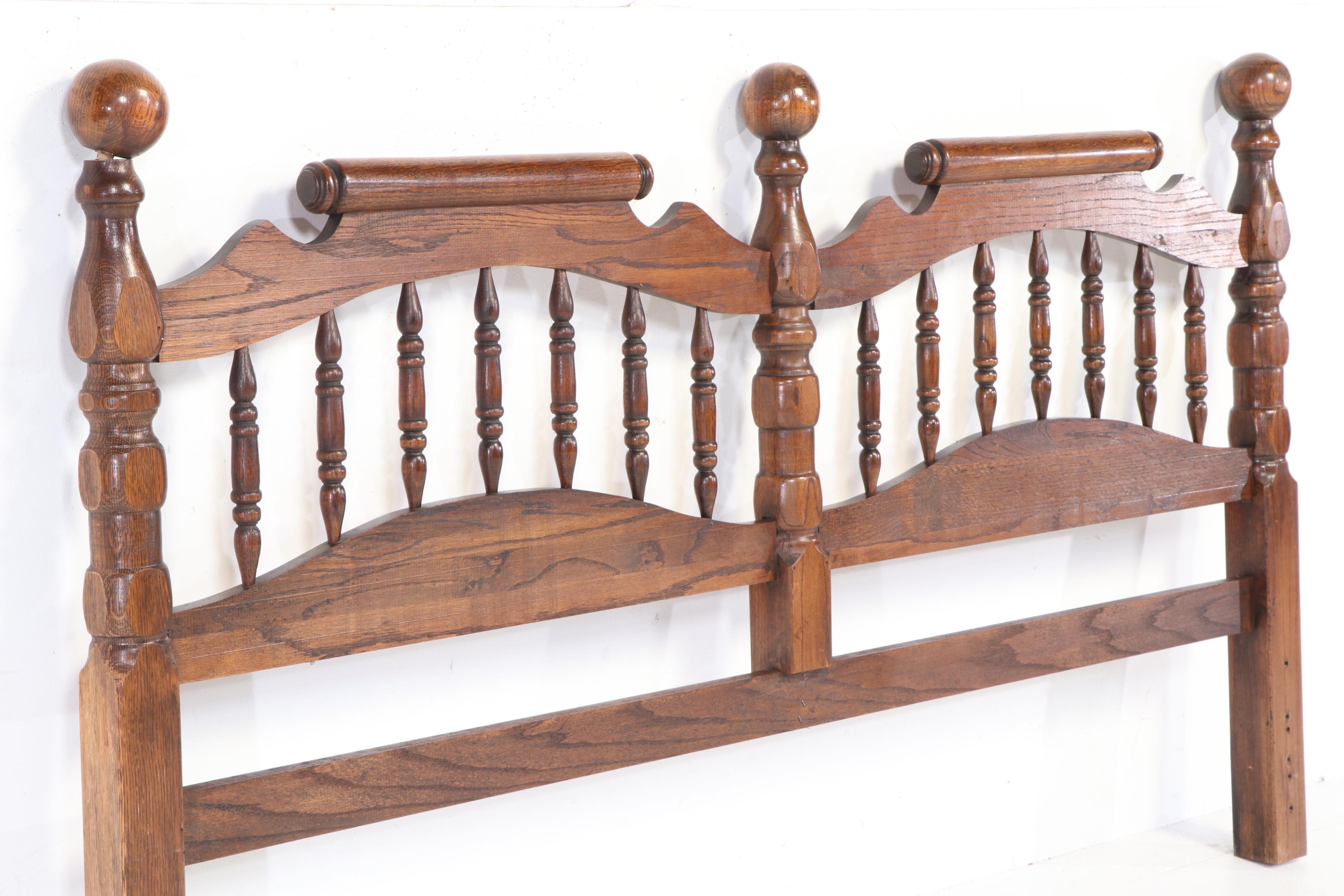 Colonial Revival Style Oak King Size Headboard, Mid to Late 20th Century
