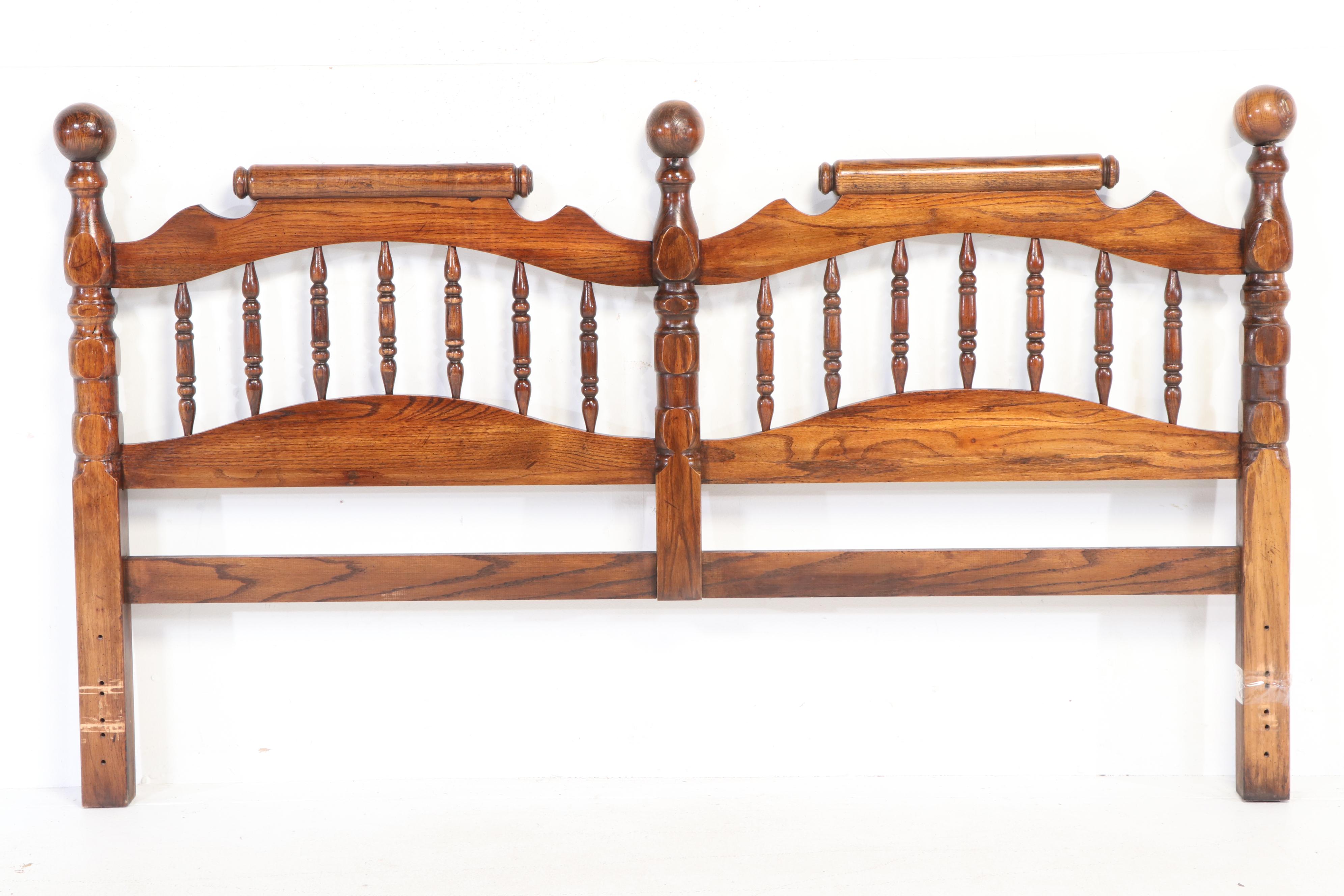 Colonial Revival Style Oak King Size Headboard, Mid to Late 20th Century